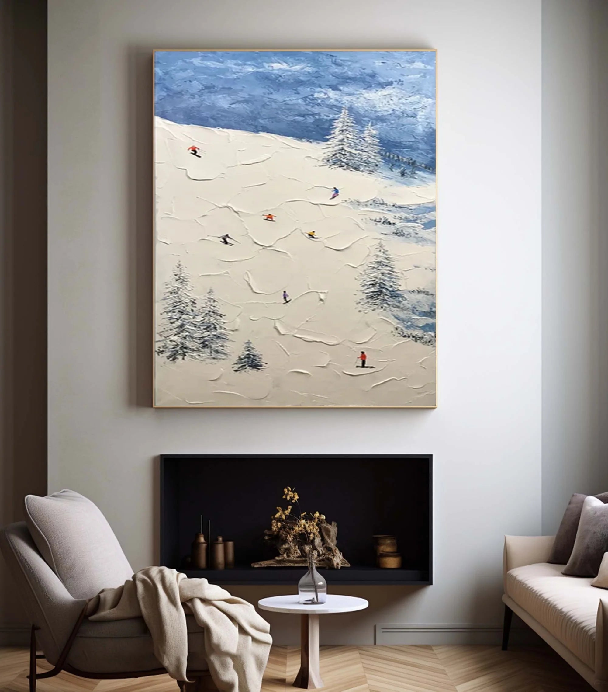 Premium Skiing Sport Art Textured Painting Canvas Wall Decor - Winter Sports Theme Home & Office Decoration #SP052 | Perfect for Living Room, Bedroom, Ski Lodge & Cabin Decor