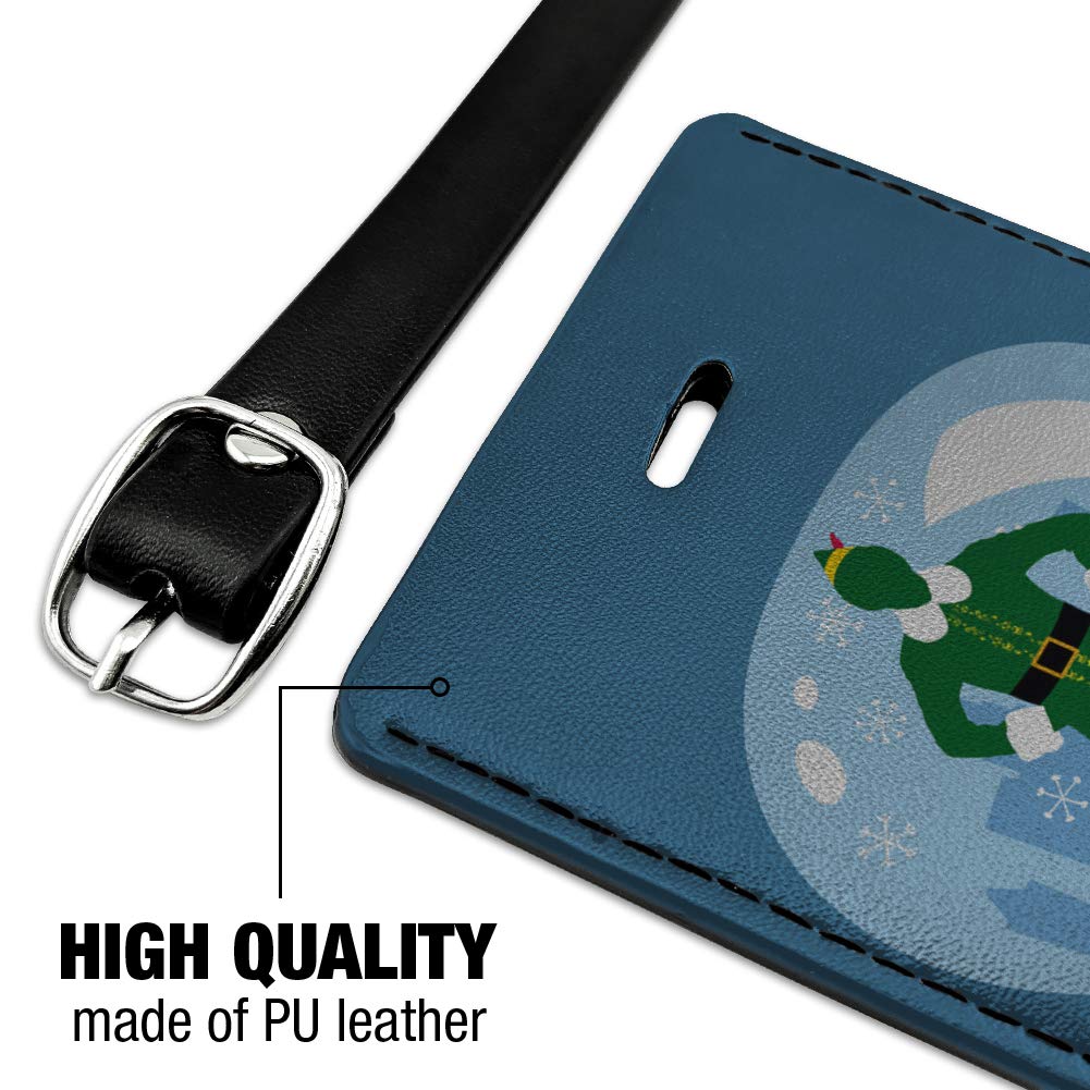 Elf Snow Globe Rectangle Leather Luggage Tag - Durable Carry-On ID Tag for Suitcases & Travel Bags - Perfect for Air Travel, Vacation & Business Trips