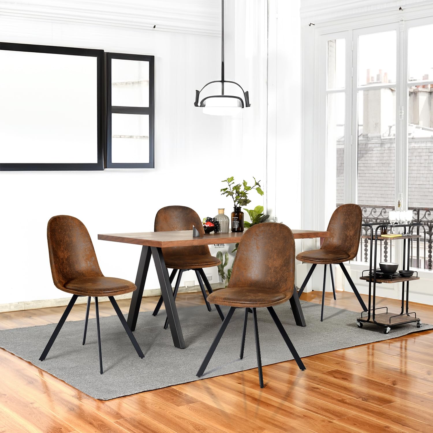 Homy Casa 360° Swivel Dining Chairs Set of 4 - Mid Century Modern Accent Chairs with Sturdy Metal Frame - Perfect for Kitchen, Dining Room, Living Room, Bedroom & Dressing Area - Brown Velvet Upholstery for Elegant Home Decor