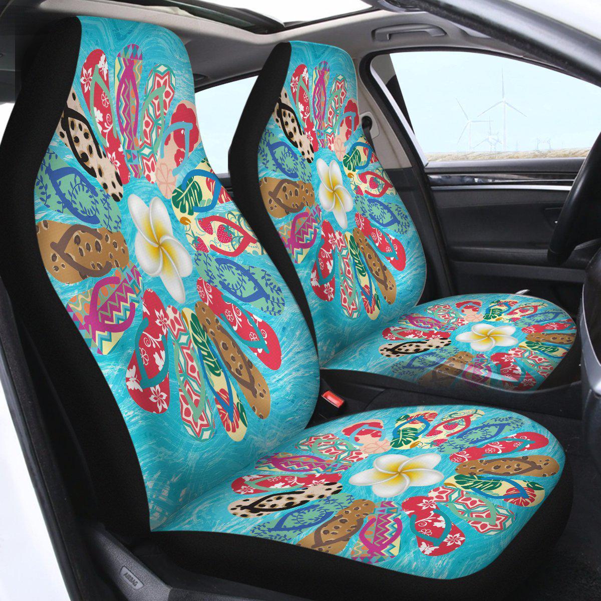 Flower Print Flip Flop Car Seat Cover - Non-Slip Waterproof Protection for Beach, Summer & Travel Use