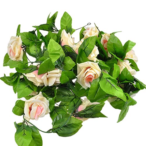 YOZUMD Artificial Silk Rose Flowers & Ivy Vine Hanging Garland - Champagne Color Fake Floral Decor for Wedding, Home, Garden | Perfect for Wall Decor, Table Centerpieces, and Outdoor Party Decoration