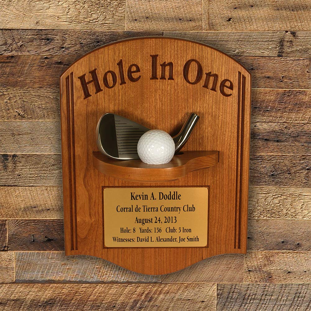 Custom Golf Hole-in-One Plaque with Iron & Engraved Plate - Perfect for Golf Tournaments, Awards, and Man Cave Decor