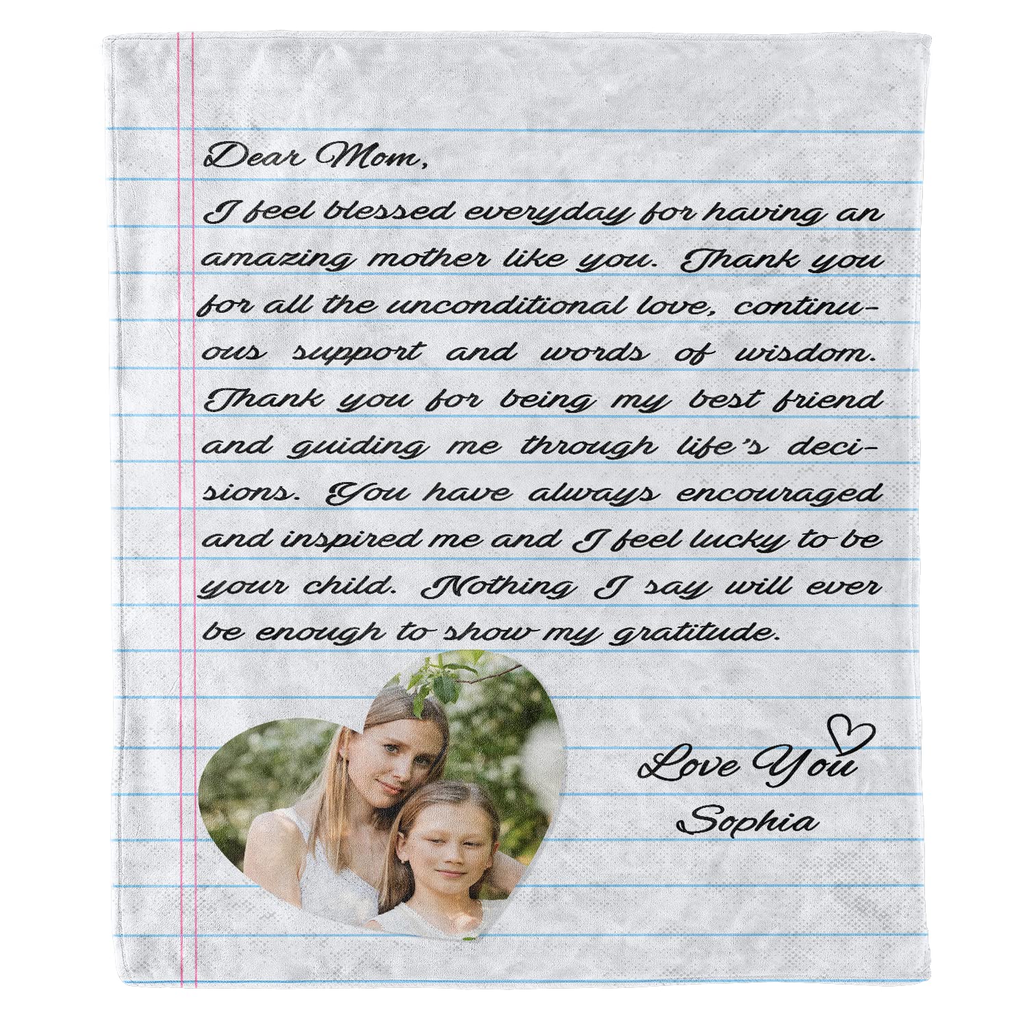 Custom Photo Blanket for Mom - Personalized Gift from Daughter or Son - Soft & Lightweight Throw - Mother's Day, Birthday, Christmas Present - Made in USA - Perfect for Cozy Nights, Family Gatherings & Heartwarming Surprises