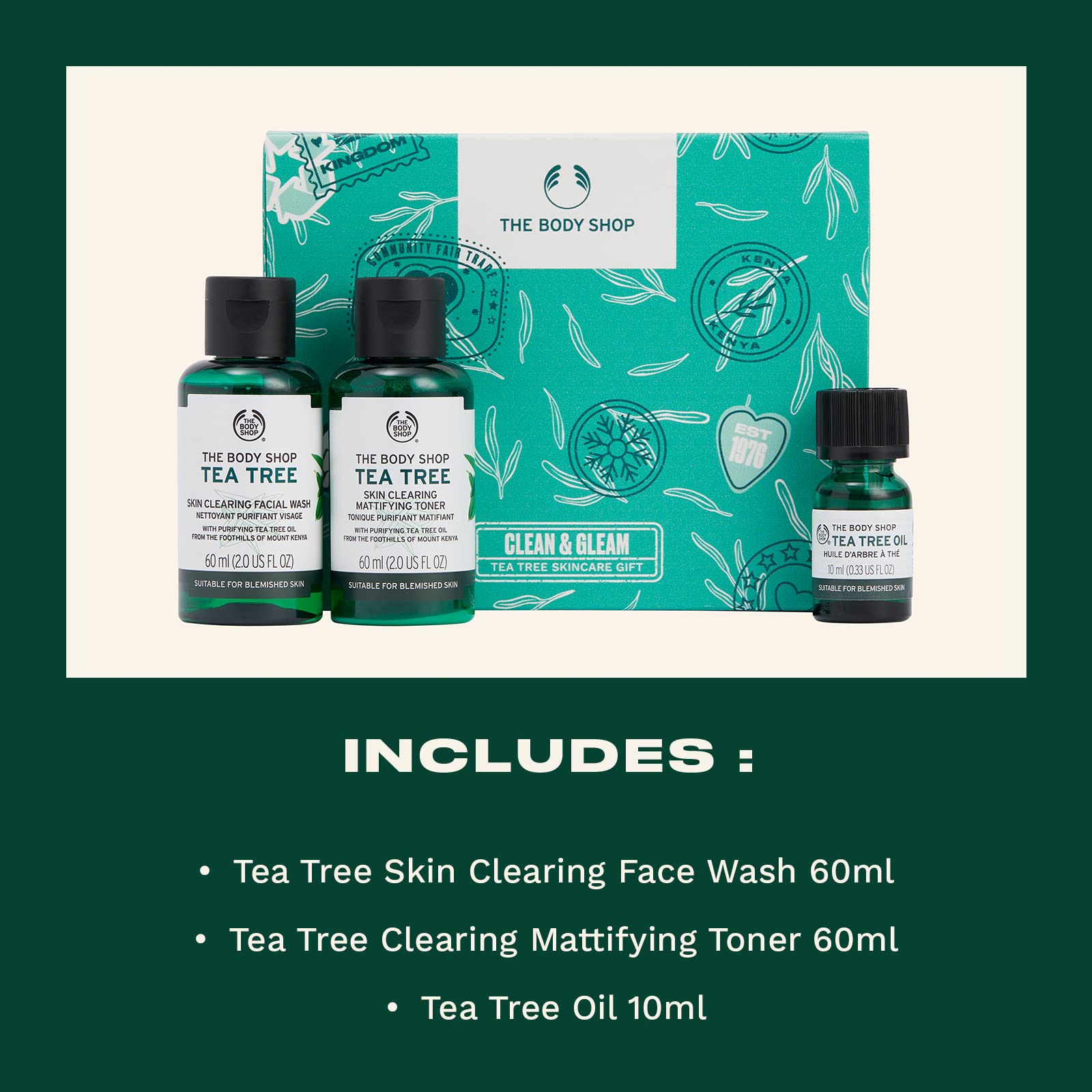 The Body Shop Tea Tree Skincare Gift Set – Purifying & Refreshing Face Care for Oily, Blemished Skin – Vegan 3-Piece Kit – Energizing Facial Routine for Acne-Prone Skin – Perfect for Daily Use & Travel Skincare Essentials