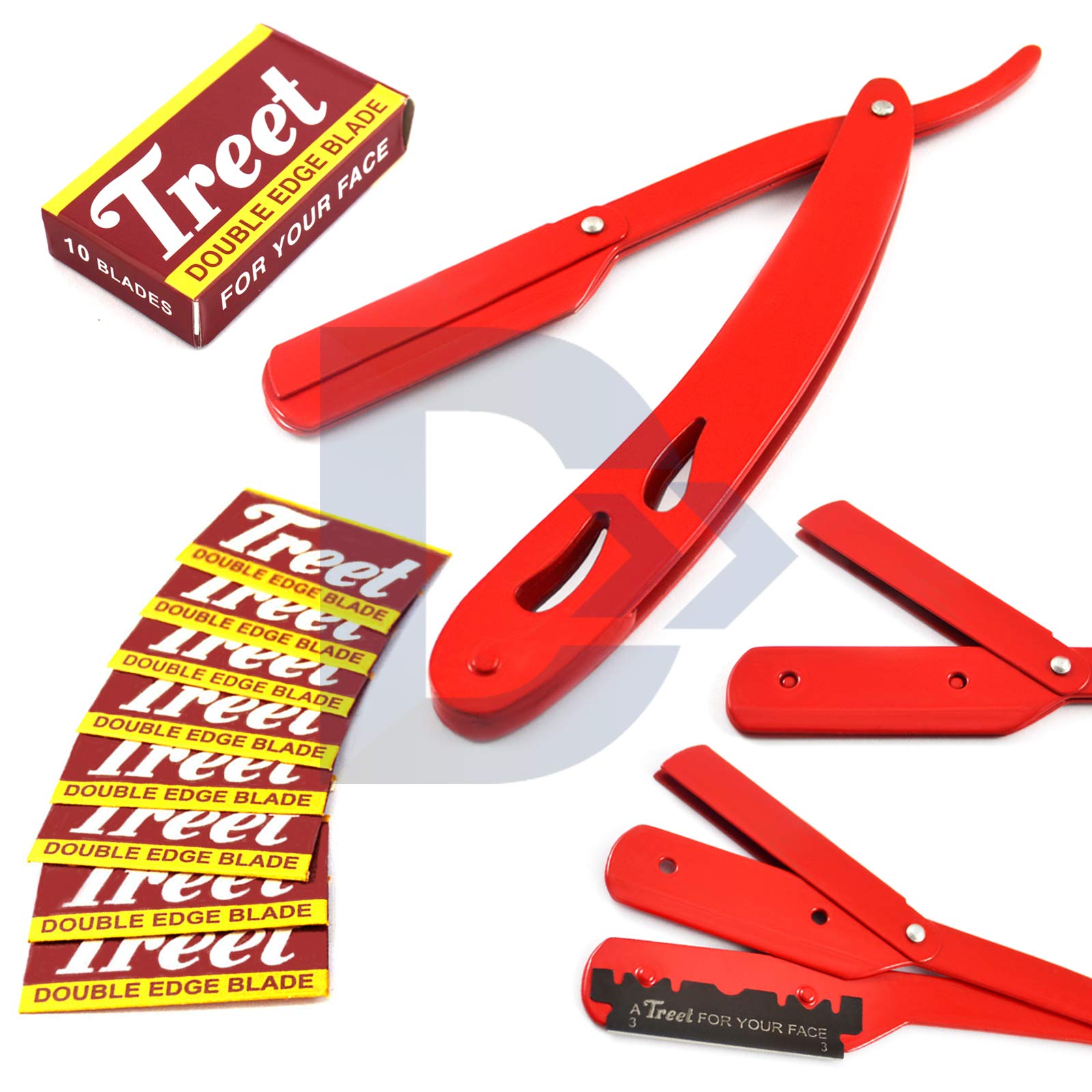 Premium Straight Edge Shaving Razor - Stainless Steel Barber Knife with Red Cut-Out Design | Single Edge Blades for Men | Perfect for Professional Barbershops & Home Grooming Kits