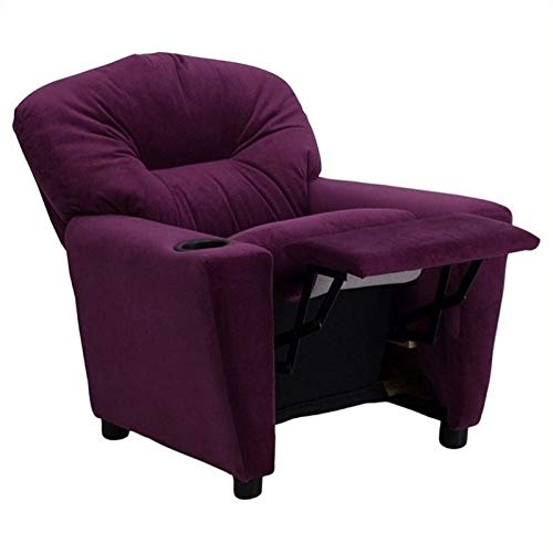 BOWERY HILL Kids Recliner Chair in Purple with Cup Holder - Comfortable Lounge Chair for Children's Room, Playroom, or Movie Night