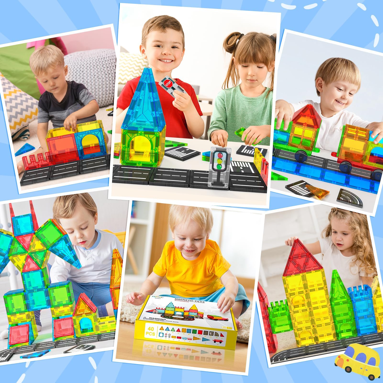 Magnetic Building Blocks Toys for Kids Ages 3-8 - 120PC STEM Construction Set with Cars & Road Tiles | Montessori Educational Toys for Boys & Girls | Perfect Christmas Birthday Gift for Toddlers | Creative Play for Home, Classroom & Travel