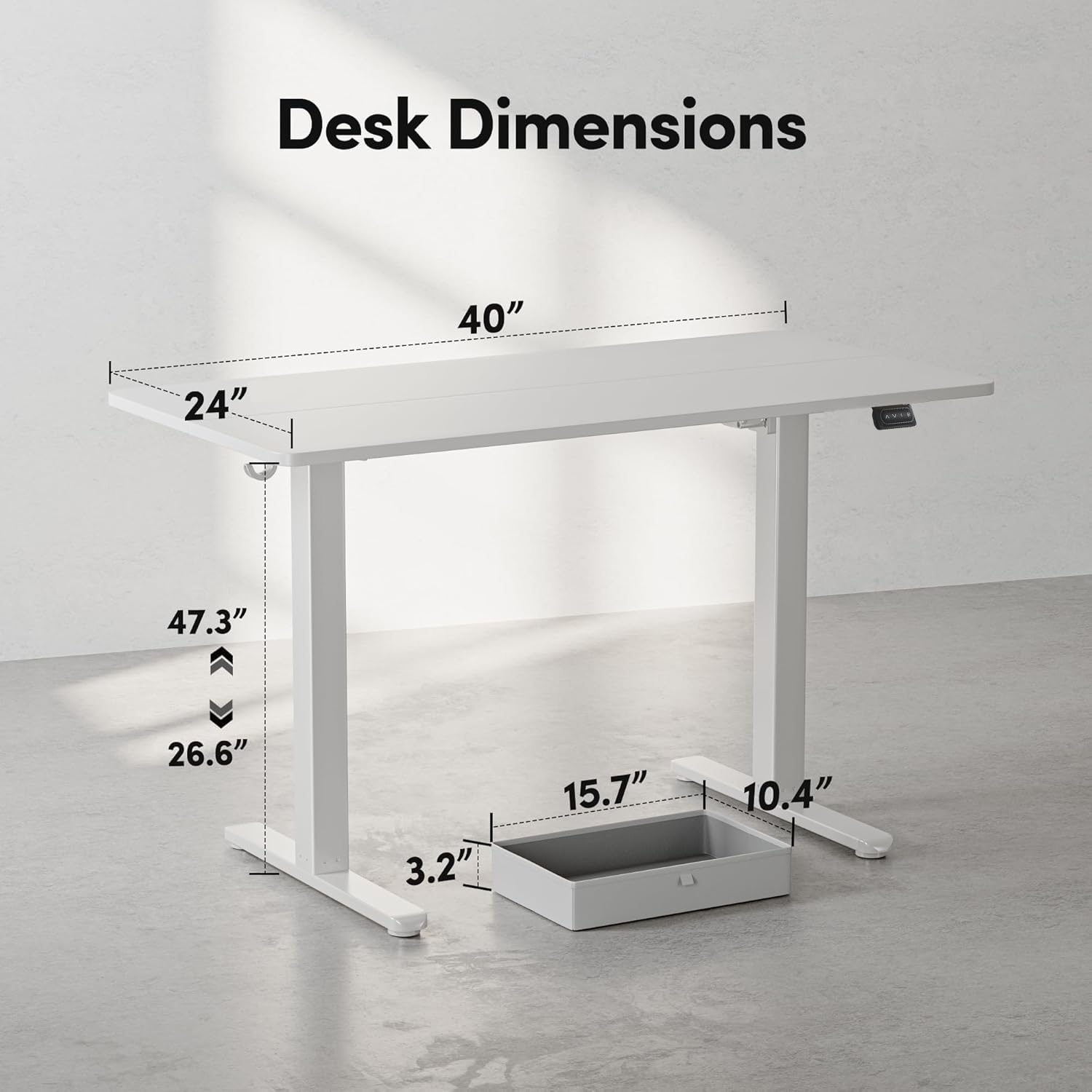 BANTI 40x24 Inches Electric Standing Desk with Drawer - Adjustable Height Sit Stand Workstation, Ergonomic Home Office Computer Desk (White) - Perfect for Remote Work, Gaming & Small Spaces