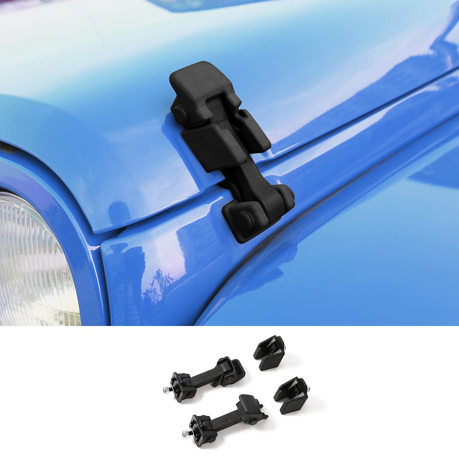 JeCar Hood Latches for Jeep Wrangler JK & JKU (2007-2018) - Heavy Duty Black Hood Catch Kits | Exterior Accessories Replacement | Perfect for Off-Roading & Daily Driving