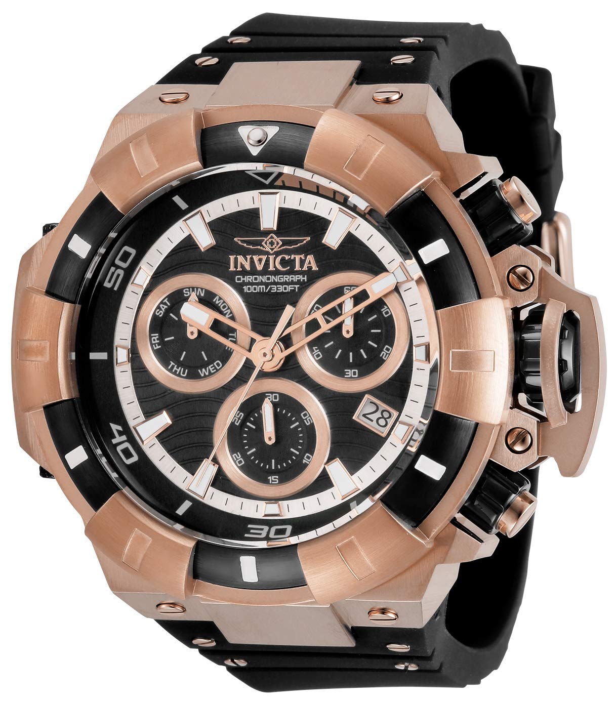 Invicta Men's Akula Quartz Watch - Black & Rose Gold Stainless Steel & Silicone Strap - Water Resistant - Model 31898 - Perfect for Diving, Sports & Everyday Wear