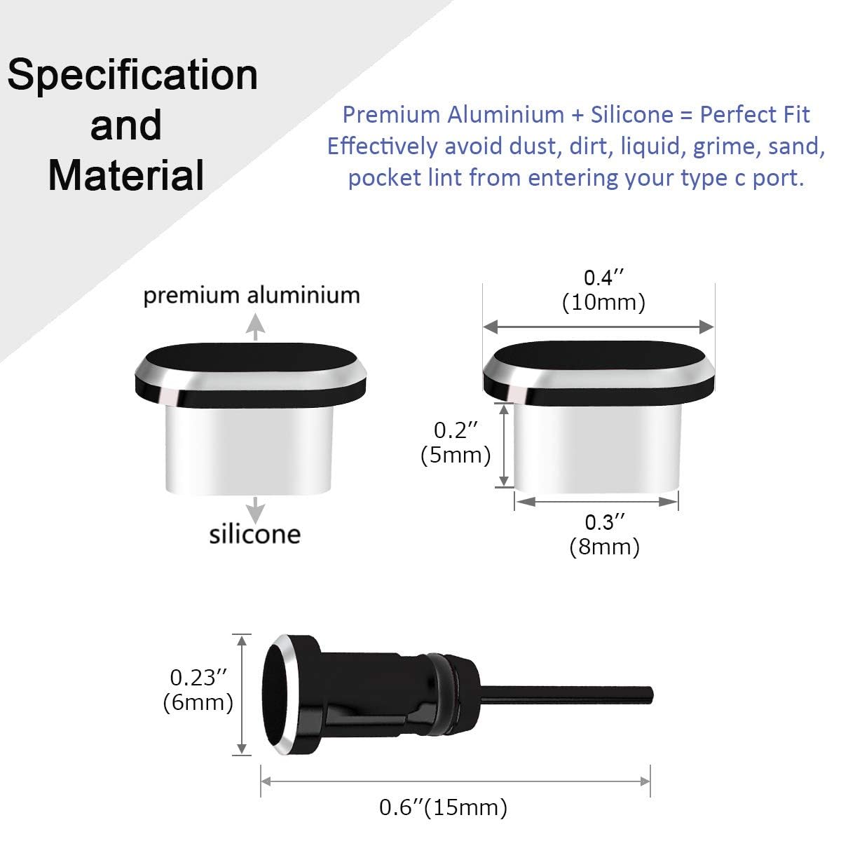 Premium USB C Dust Plugs & Charging Port Covers (2-Pack) - Compatible with iPhone 16/15 Pro Max, Samsung Galaxy S25/S24/S23/S22/S21/S20+/Ultra/Z Flip 6/Z Fold 6, Pixel, OnePlus - Black - Protect Your Device from Dust, Dirt & Damage - Perfect for Travel, Work & Daily Use