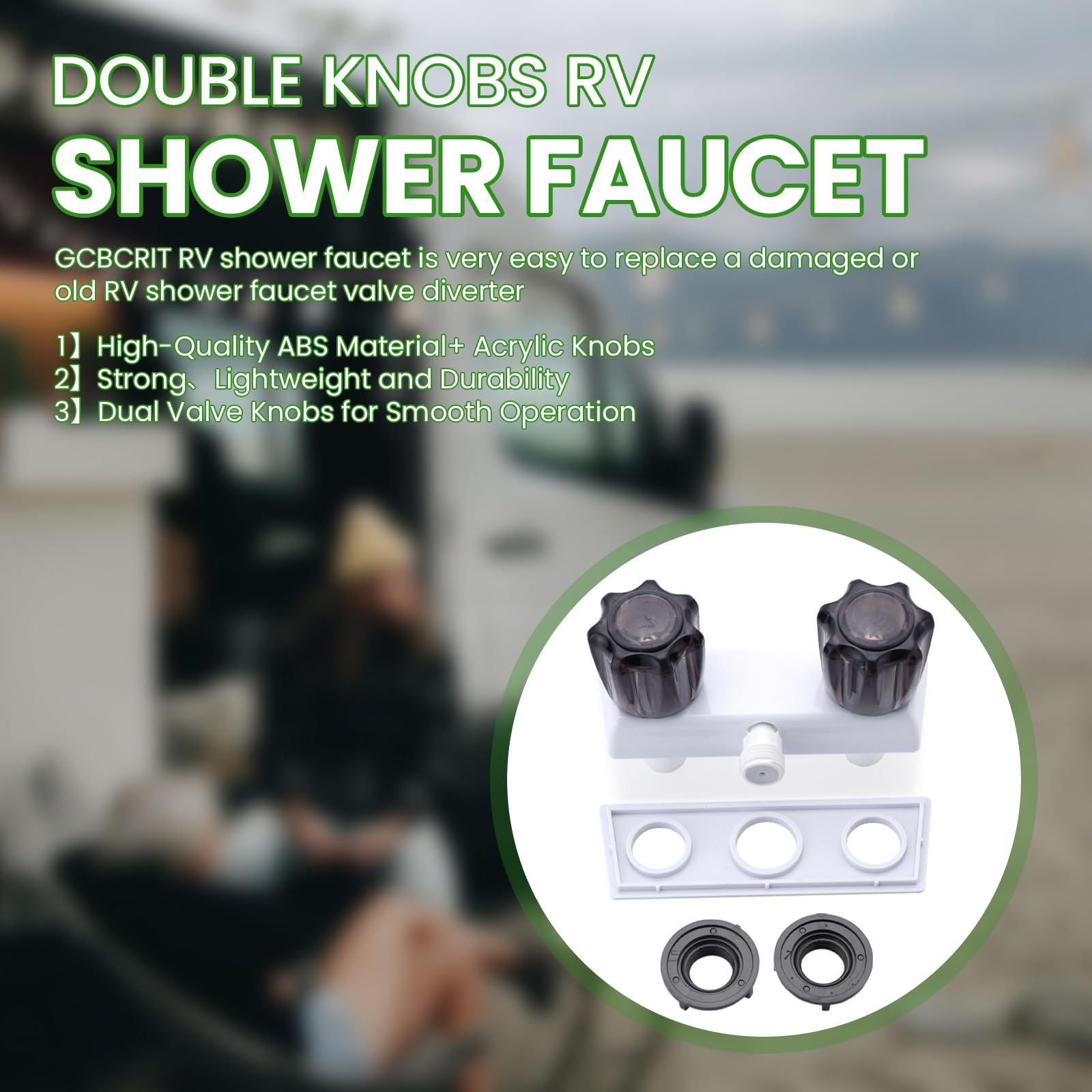 **RV Shower Faucet - Dual Handle Camper Shower Valve with Acrylic Knobs, 4