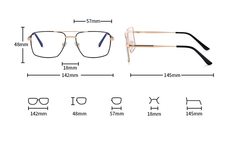 CCspace Unisex Full Rim Square Double Bridge Alloy Eyeglasses Frame 57288 - Stylish & Durable for Work, Reading & Fashion Accessories