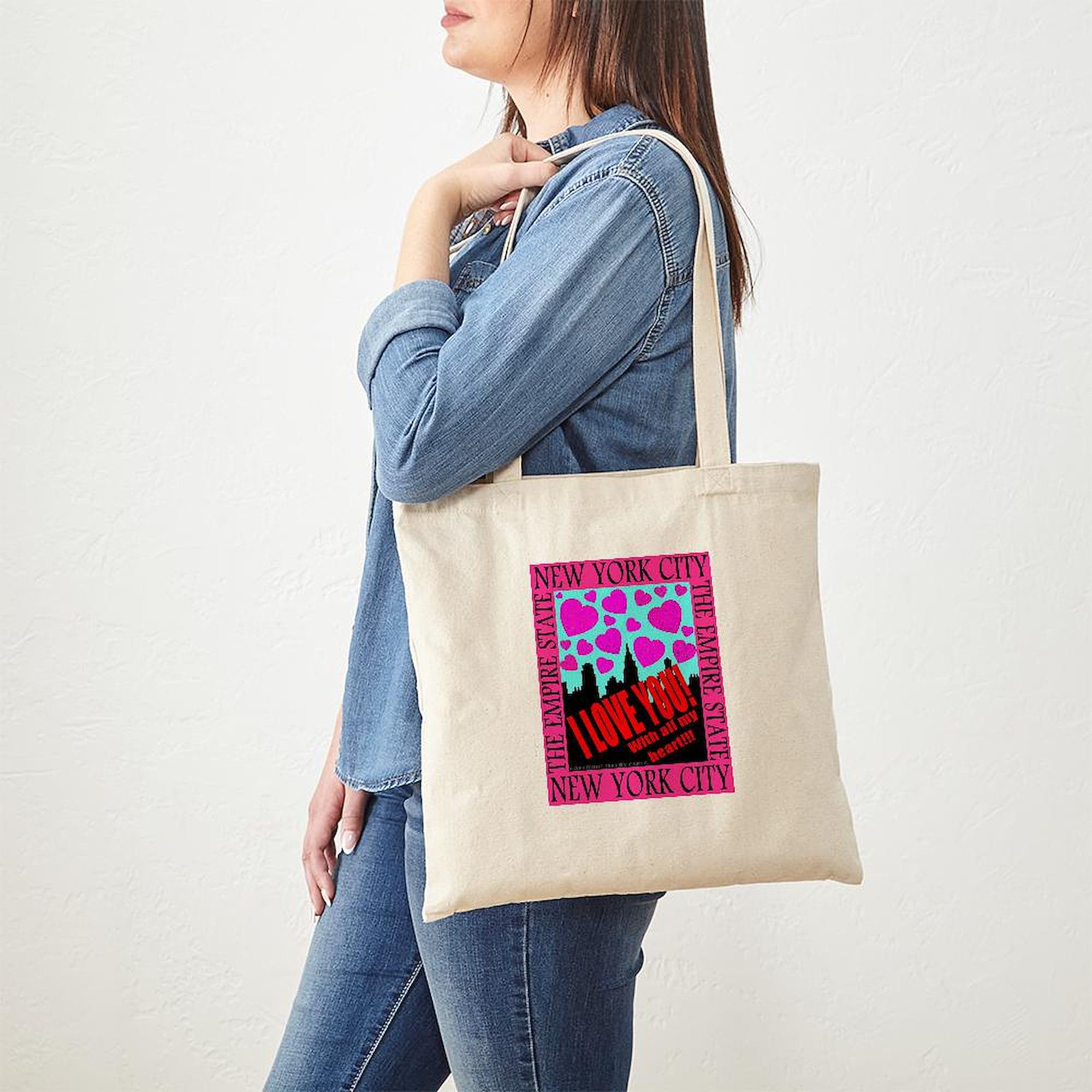 New York City I Love You Tote Bag - Natural Canvas Reusable Shopping Bag for Groceries, Beach & Travel | Eco-Friendly Cotton Tote with Long Handles
