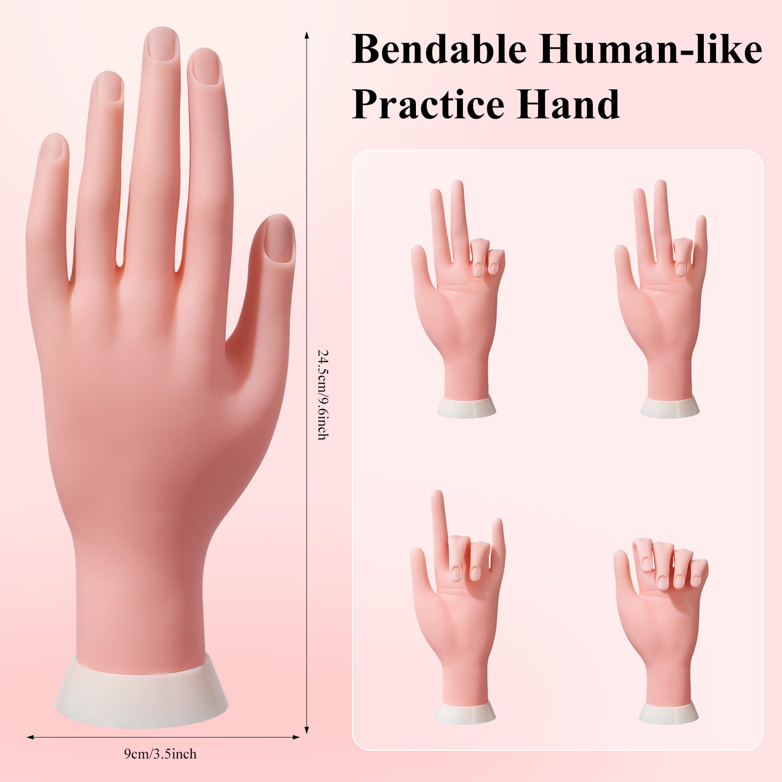 Professional Acrylic Nail Practice Hand - Flexible Bendable Mannequin Hand with 100PCS Nail Tips, Painting Pen, Nail Clay & Rhinestones - Perfect for Nail Art Training, Salon Practice & DIY Manicure at Home
