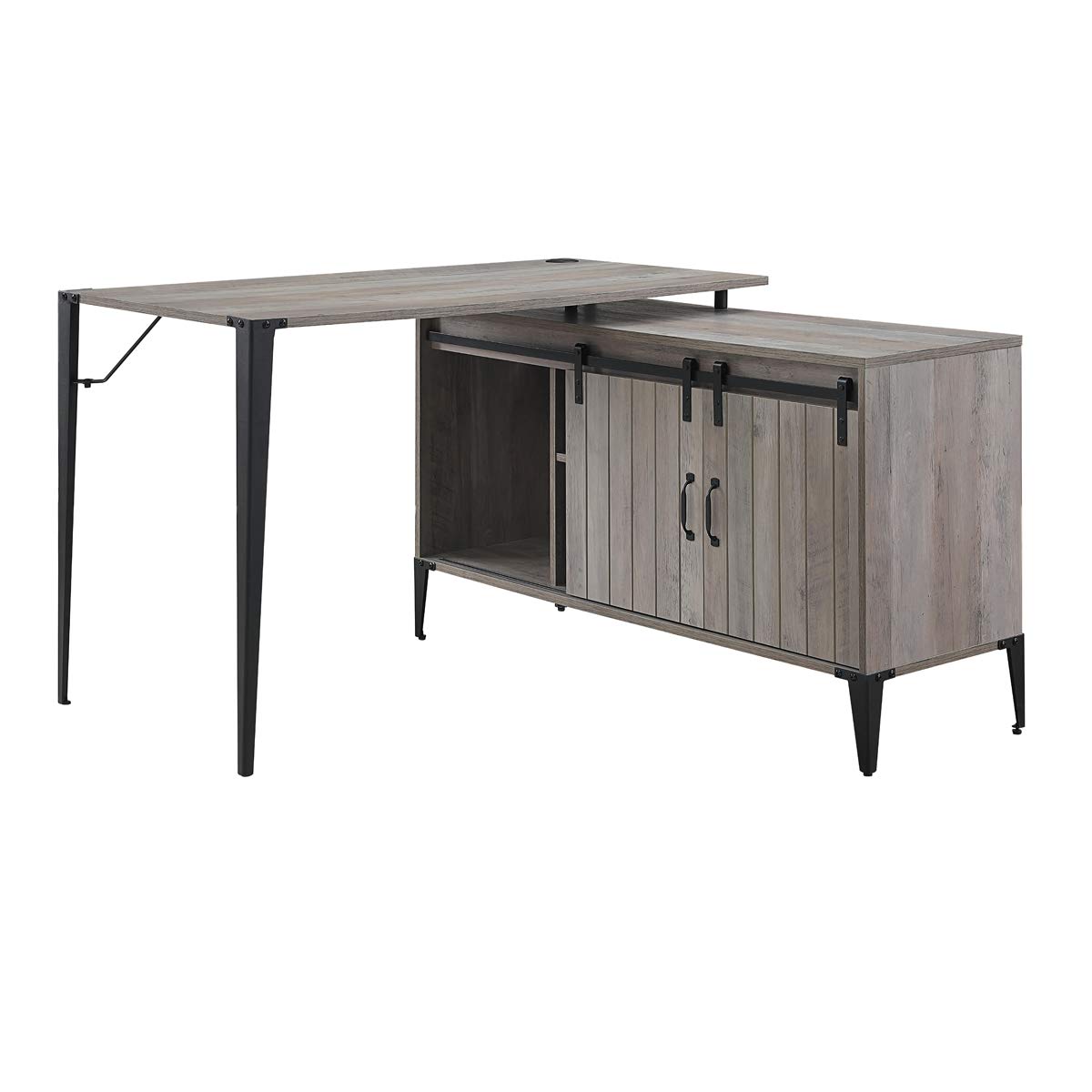 L Shaped Computer Desk with Shelves - Industrial Corner Desk for Home Office & Gaming, Rustic Gray Oak Workstation - Perfect for Small Spaces & Multi-Monitor Setups