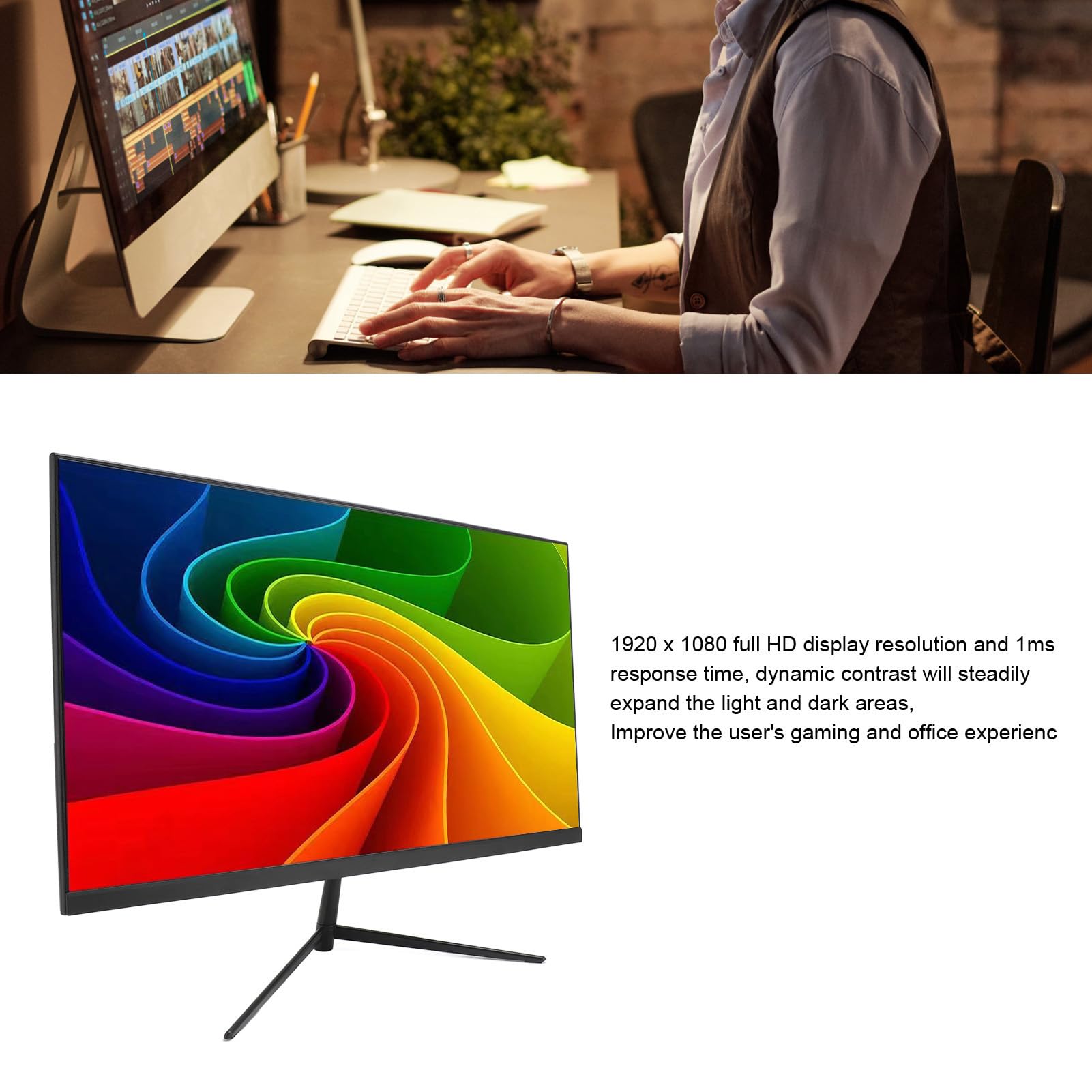 24 Inch FHD IPS Gaming Monitor 1080P 75Hz with FreeSync, HDR, 99% sRGB - HDMI & VGA Ports, VESA 75x75mm Mount (European Plug) - Perfect for PC Gaming, Office Work & Home Entertainment