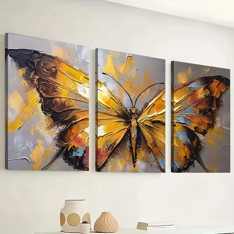 3-Piece Retro Golden Butterfly Abstract Wall Art Set - Framed Canvas Paintings 40x60cm - High Quality Print - 100% Australian Made - Ready to Hang - Perfect for Living Room, Bedroom & Office Decor
