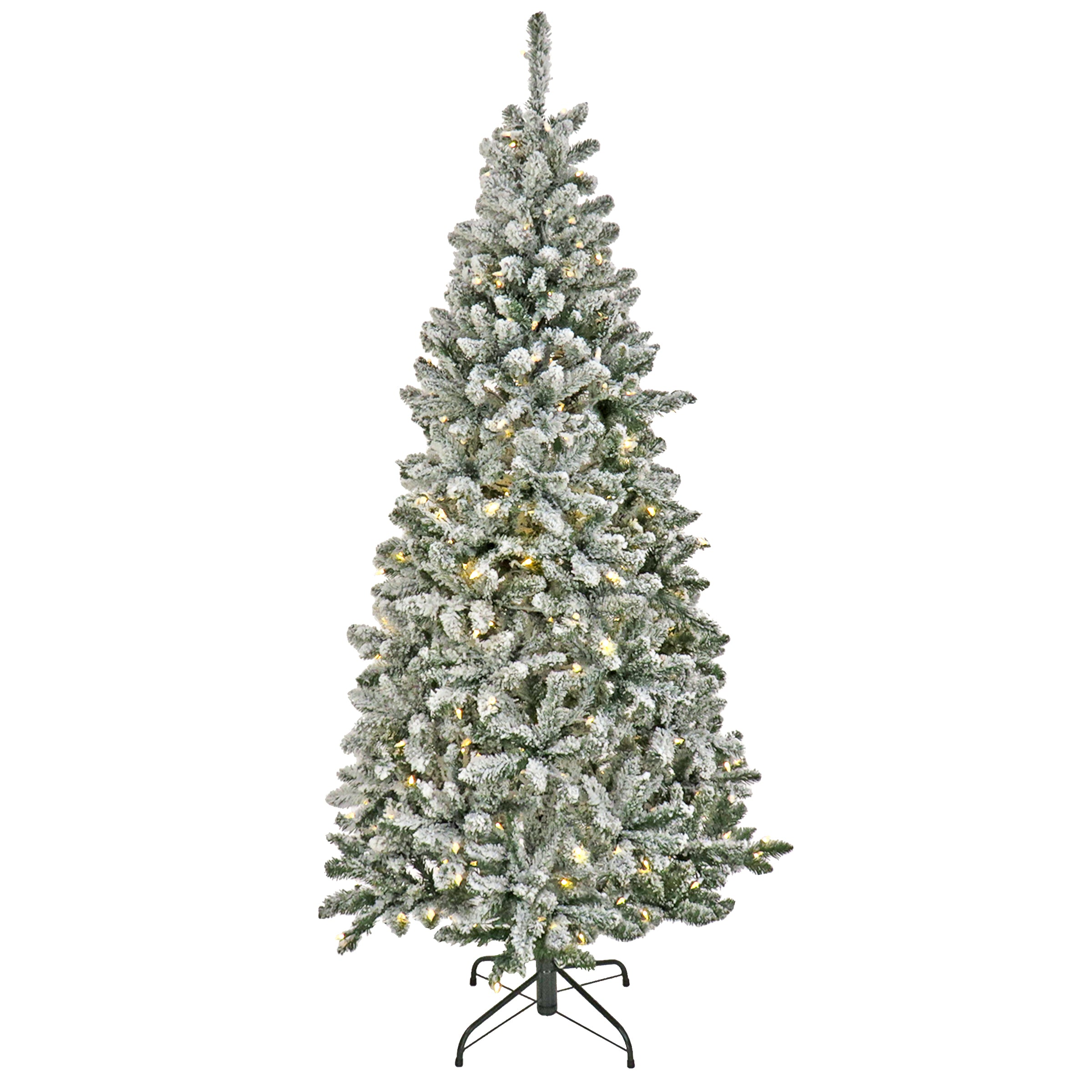 7.5 ft Pre-Lit Snowy Chatham Slim Christmas Tree with PowerConnect Dual-Color LED Lights - Perfect for Small Spaces & Holiday Decor