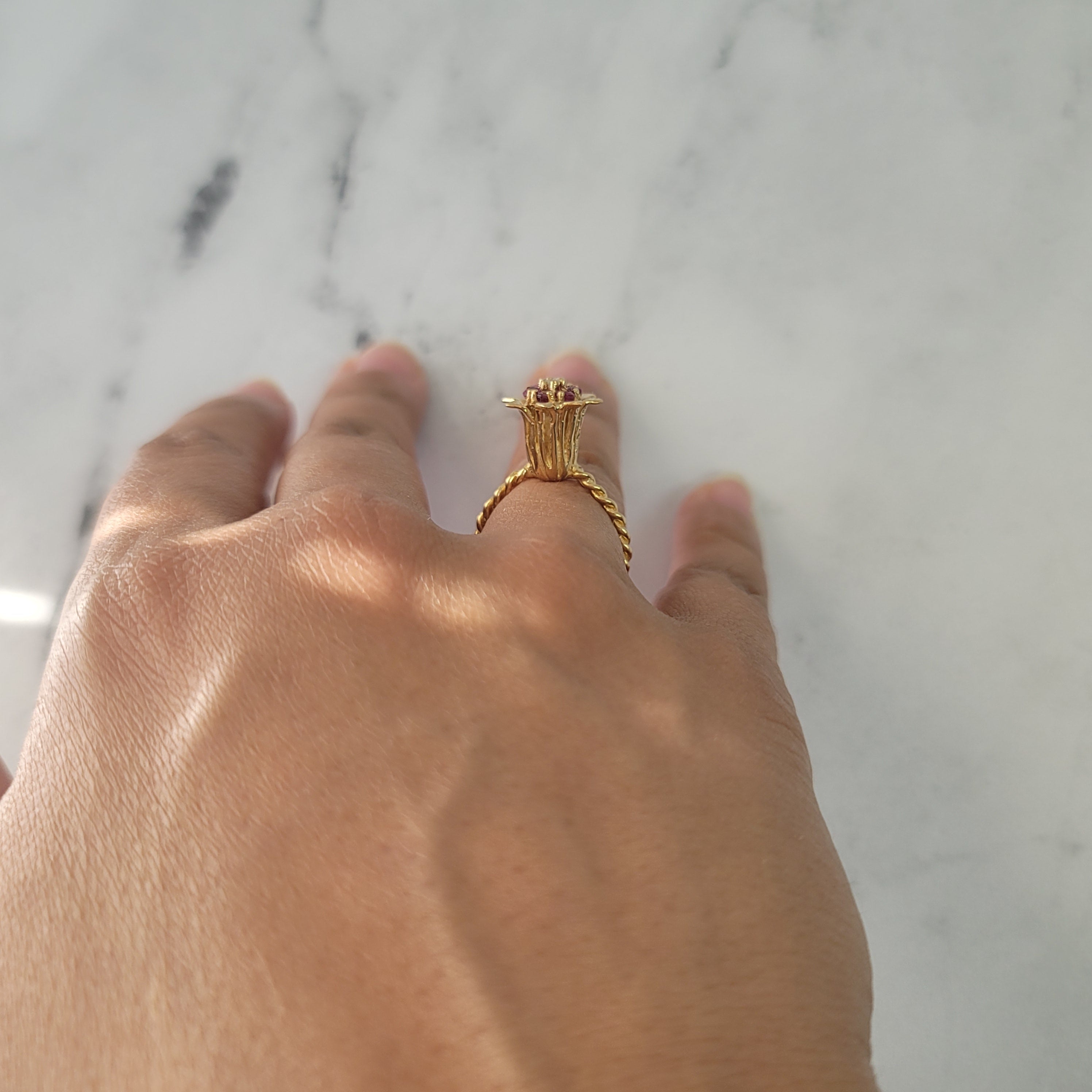 14K Yellow Gold Tall Ruby Tulip Ring for Women - Elegant Vintage Style Jewelry Gift for Anniversary, Valentine's Day & Special Occasions