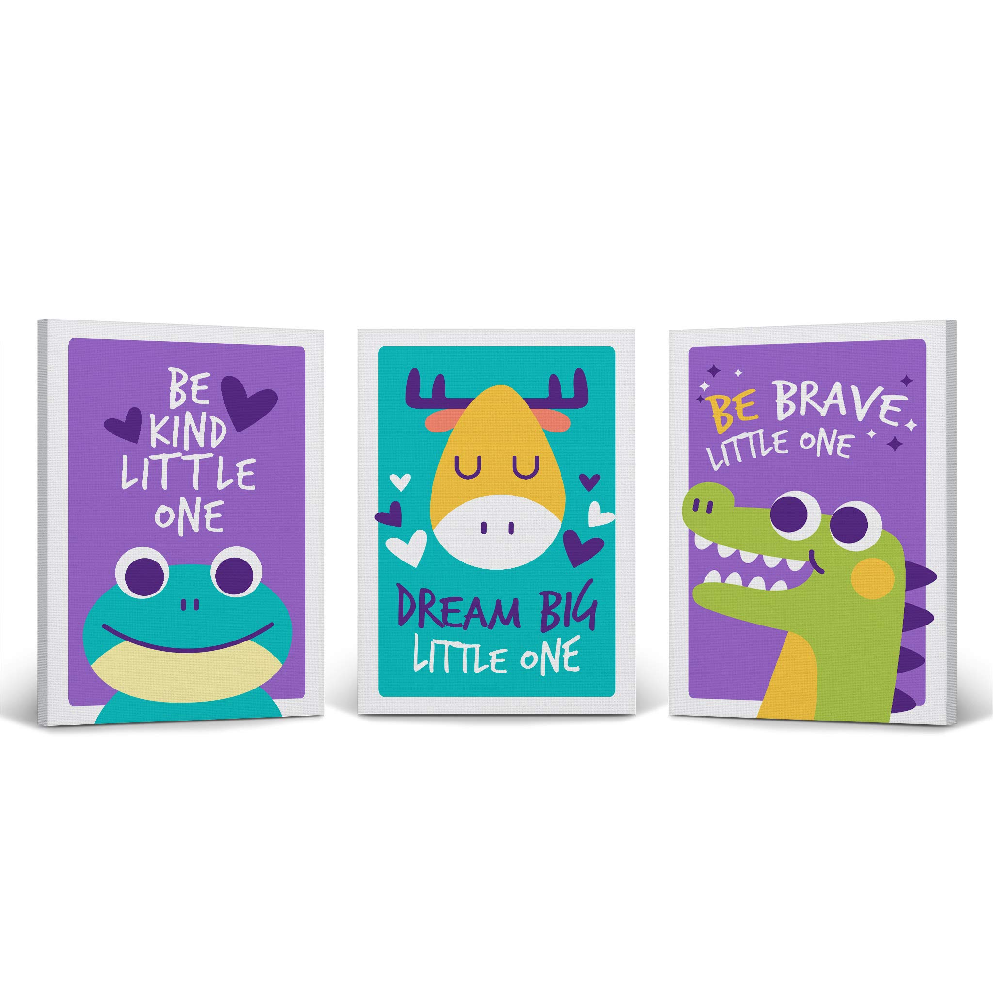 Cute Animal Motivational Quote Wall Art - 3 Panel Canvas Print Set for Kids Room, Nursery & Baby Room Decor | Ready to Hang, Made in USA (28x19 Inches Each) | Perfect for Bedrooms, Playrooms & Classrooms