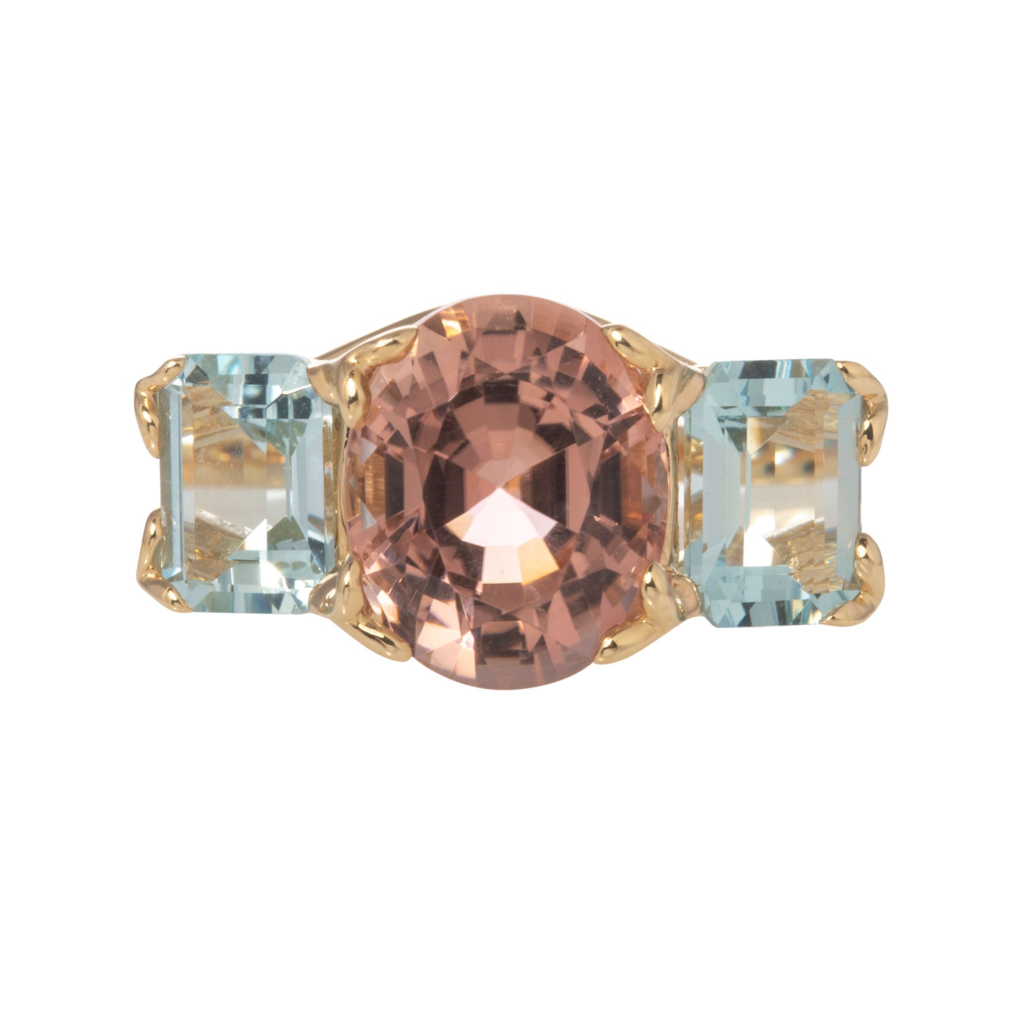14K Gold Pink Tourmaline & Aquamarine River Ring for Women - Elegant Stackable Dainty Jewelry for Everyday Wear, Gift for Her, Wedding, Anniversary, or Special Occasion