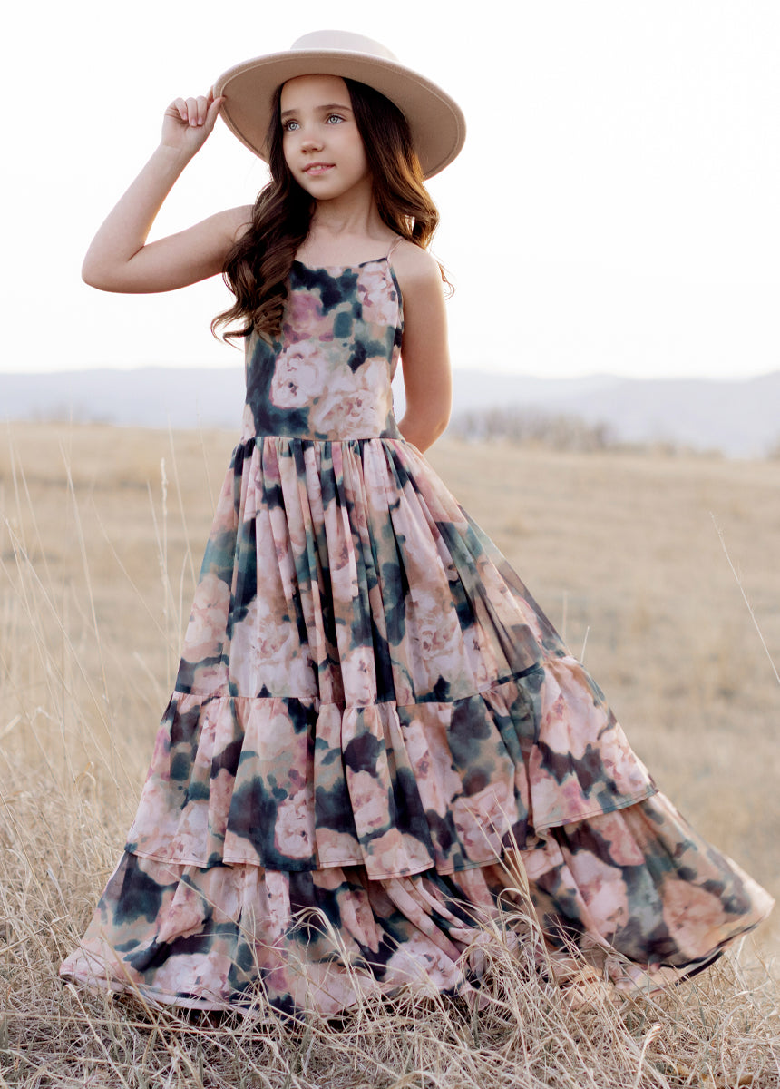 Catrin Dress in Cool Watercolor Floral Print - Elegant Summer Maxi Dress for Women | Perfect for Beach Vacations, Weddings & Casual Outings