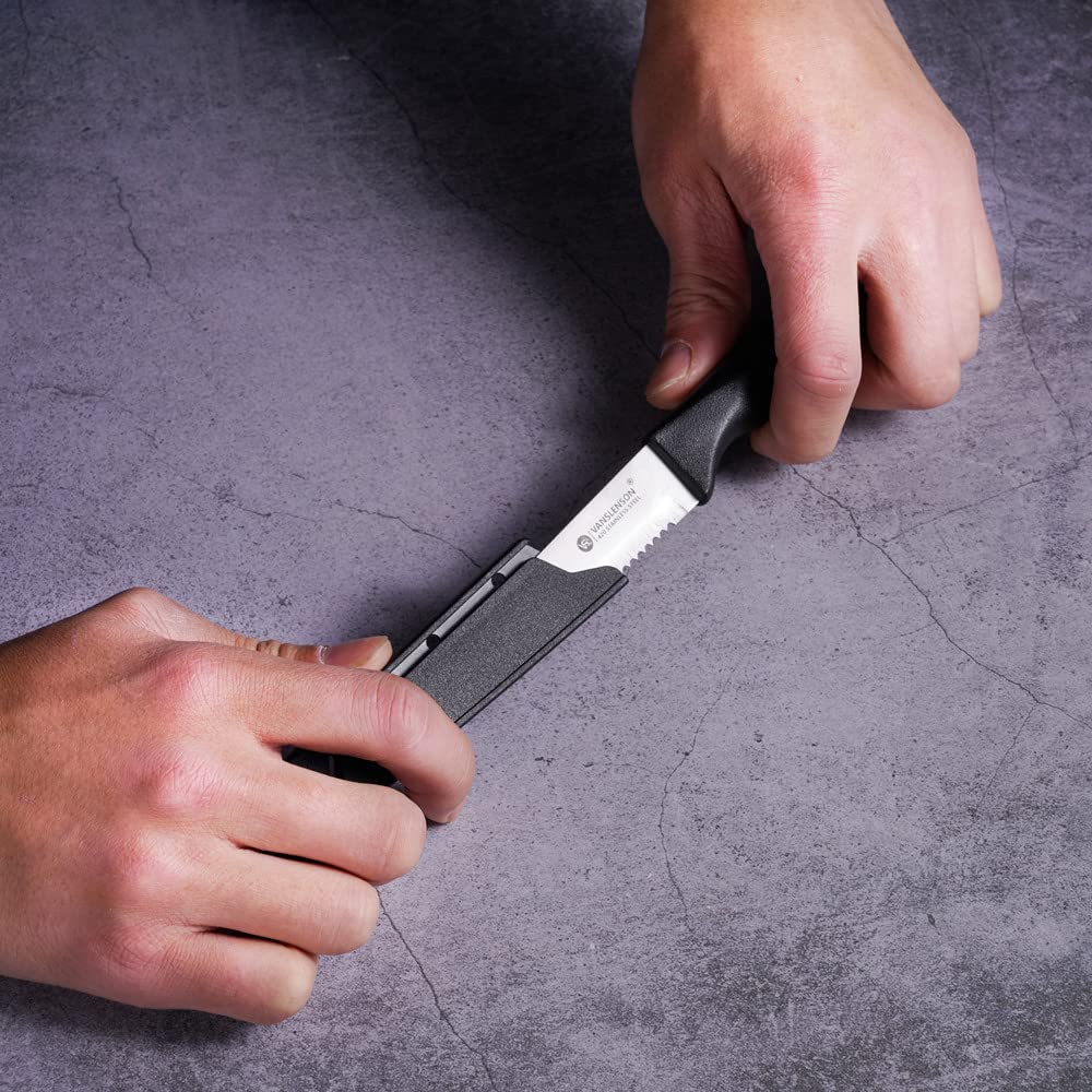 Serrated Paring Knife with Sheath - Stainless Steel Kitchen Knife with Sharpener - Ultra Sharp Blade for Peeling, Slicing & Food Prep - Perfect for Camping, Picnics & Home Cooking