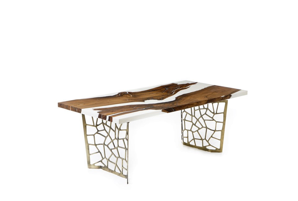Voronoi Resin Walnut River Dining Table - Modern Wood & Epoxy Live Edge Table for Dining Room, Kitchen, Office - Unique Handmade Home Decor & Furniture