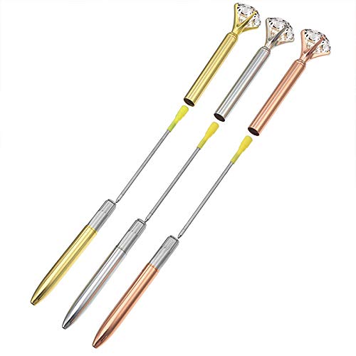 8-Pack CLARA Big Diamond Ballpoint Pens - Rhinestone Crystal Metal Rose Gold with Black Ink for Office, School, Gift Giving & Luxury Writing Accessories