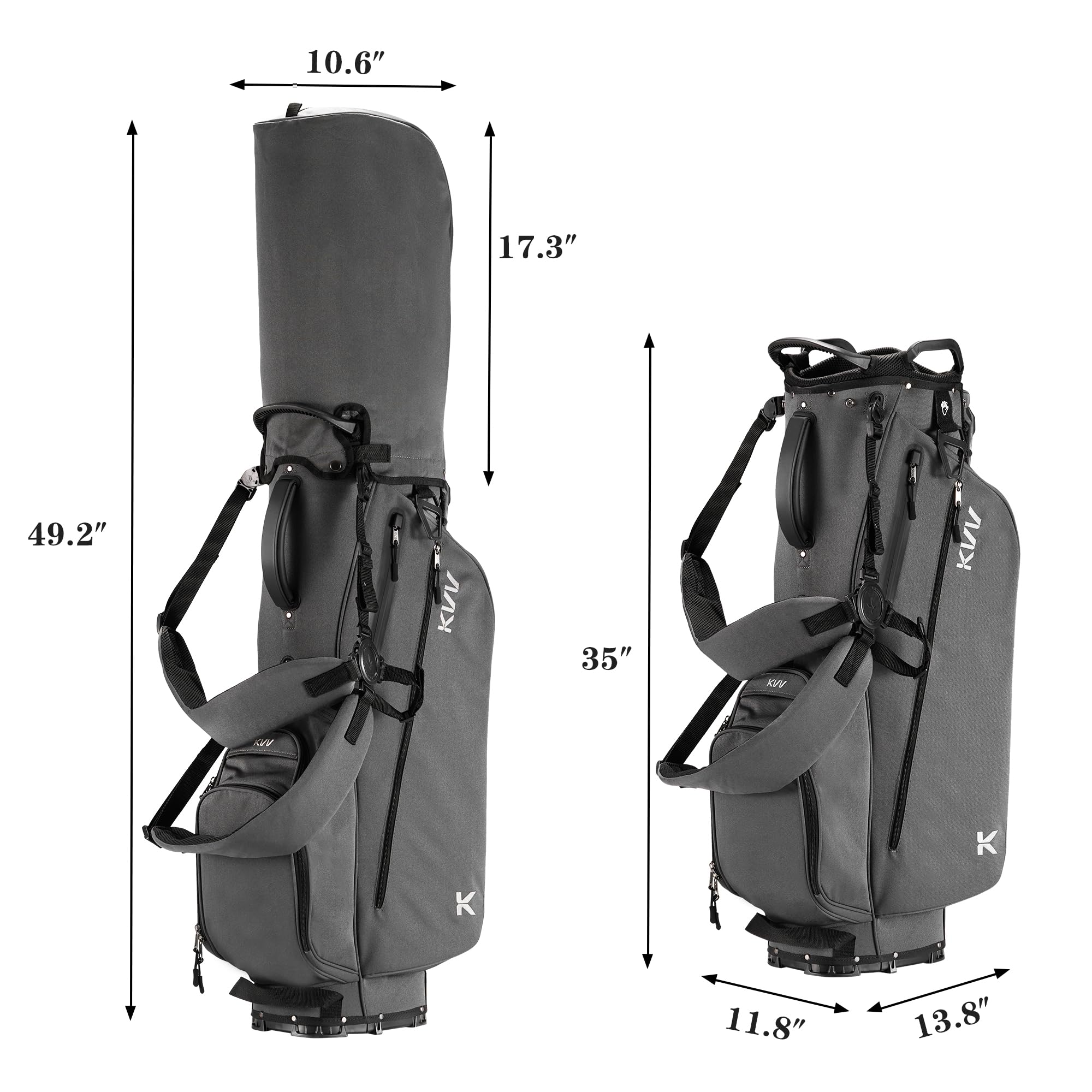 KVV Lightweight Golf Stand Bag with 7-Way Full-Length Dividers & 5 Zippered Pockets - Auto-Adjust Dual Straps, Stylish Design - Perfect for Golfers, Tournaments & Practice Rounds