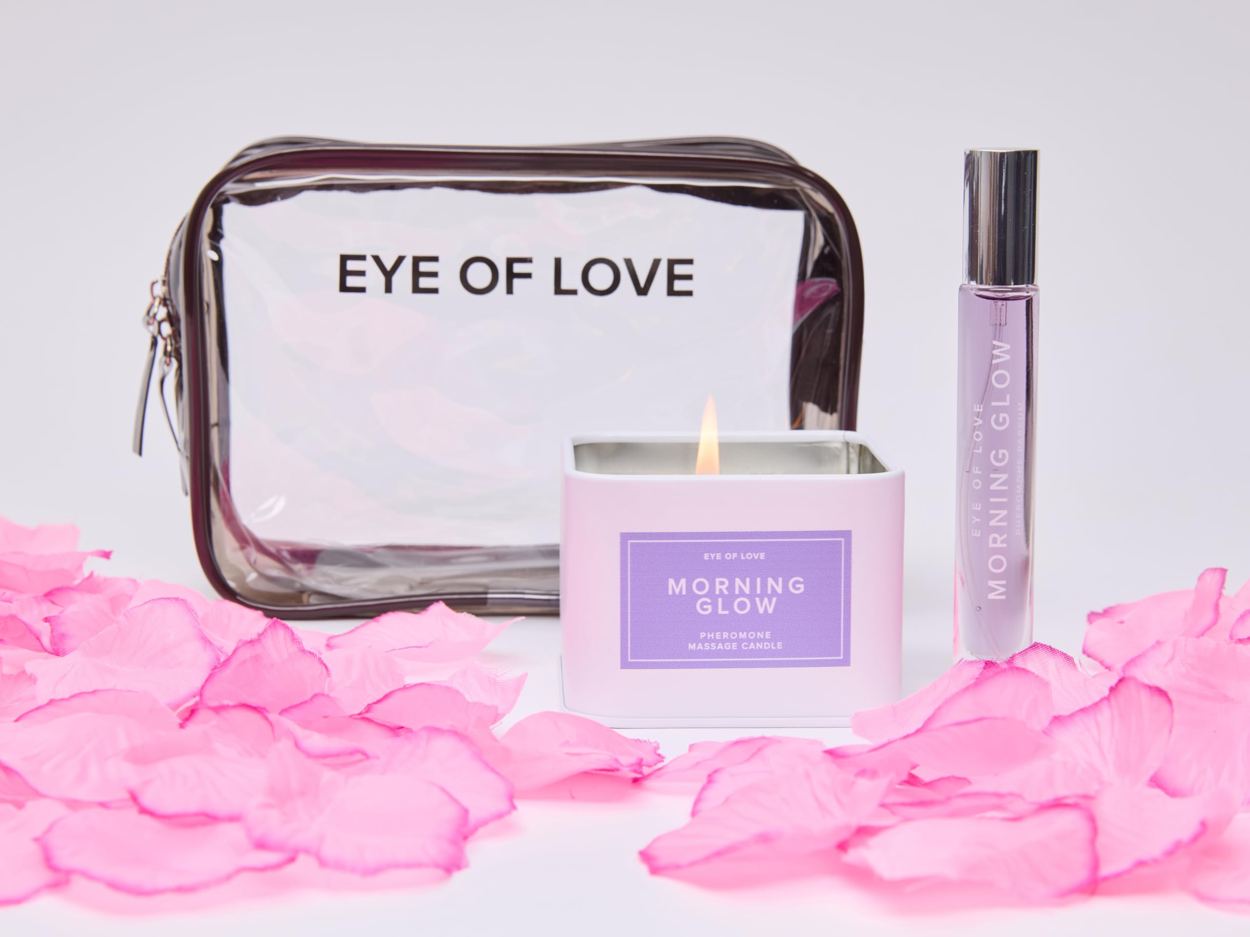 Morning Glow Pheromone Perfume & Candle Gift Set with Rose Petals - Romantic Travel Kit for Couples, Date Nights & Getaways