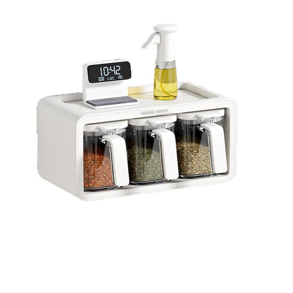 Spice Boxes Set with Spoon - Wall Hanging Kitchen Organizer for Salt, Pepper, Sugar & Spices - Plastic Storage Containers & Seasoning Accessories for Efficient Kitchen Organization