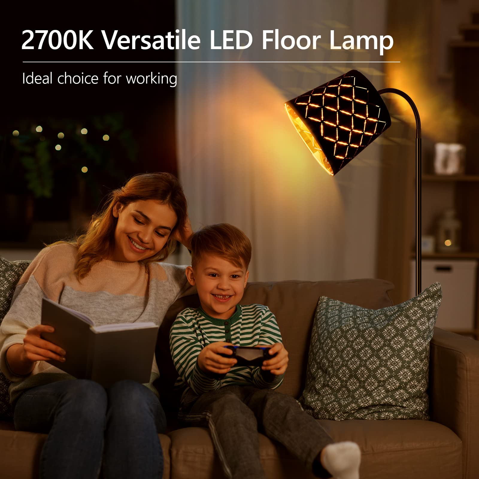 Modern LED Floor Lamp with Adjustable Gooseneck & Linen Shade - 6W Energy Efficient Standing Light for Living Room, Bedroom, Office & Farmhouse Decor - Perfect Reading Light & Ambient Lighting for Home & Workspaces