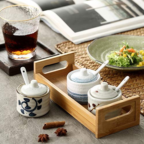 2-Pack Japanese Retro Ceramic Seasoning Jars with Lid & Spoon - Sugar & Salt Storage Containers for Kitchen, Dining Table, and Coffee Bar Decor