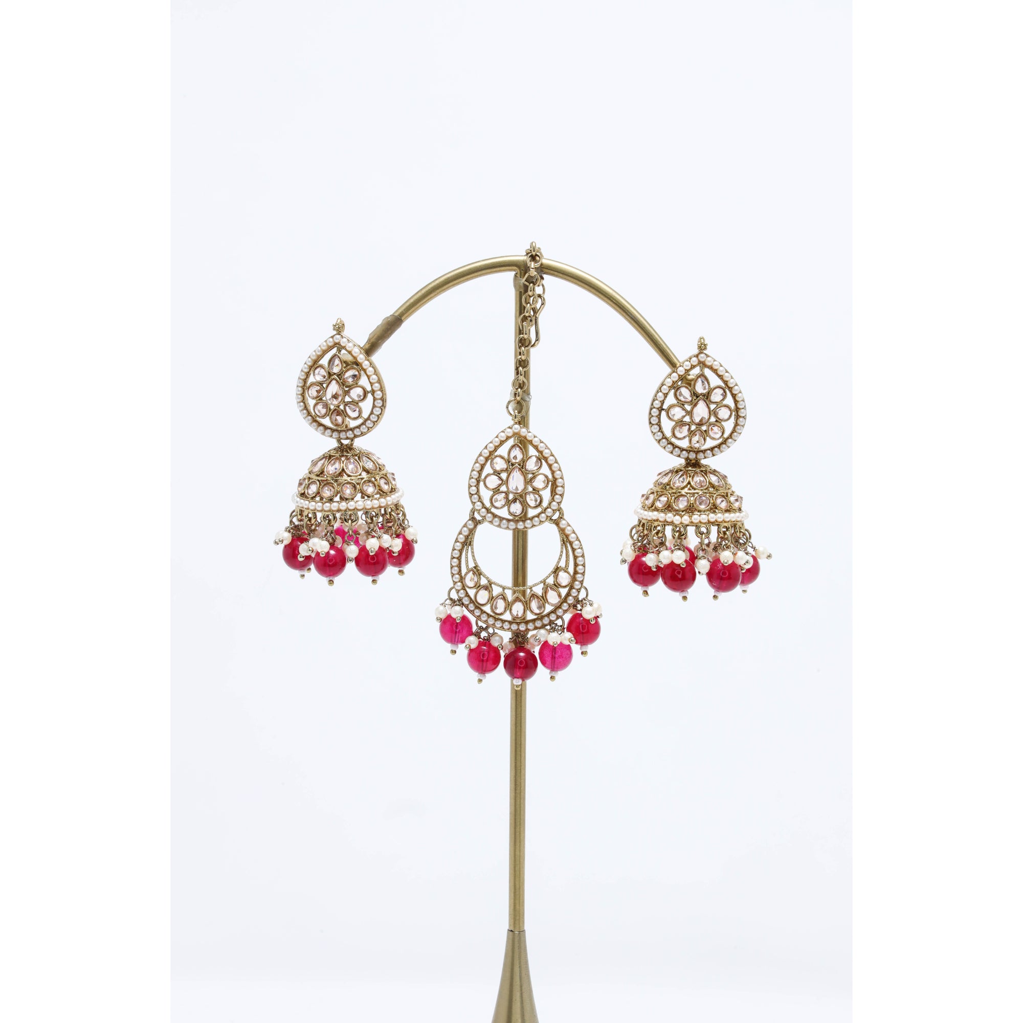 Stylish RISHA POLKI EARRINGS with TIKKA - Traditional Indian Jewelry for Weddings, Parties & Festive Occasions