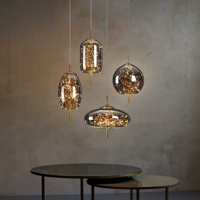 Modern Glass Net Long Line Pendant Chandelier Lights - Elegant Ceiling Lighting Fixture for Dining Room, Living Room, Bedroom & Kitchen Decor