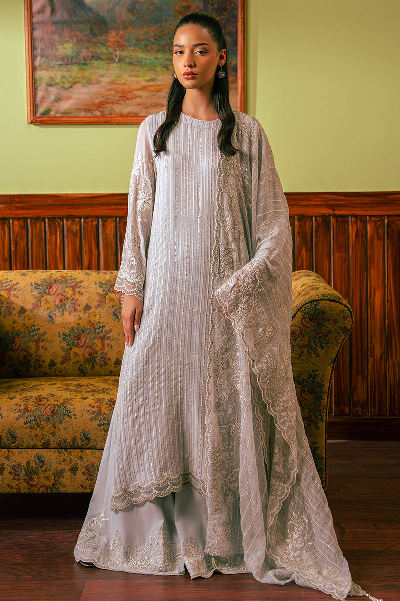 Elegant Muted Blue 4-Piece Embroidered Chiffon Suit Set for Women - Perfect for Weddings, Parties & Special Occasions