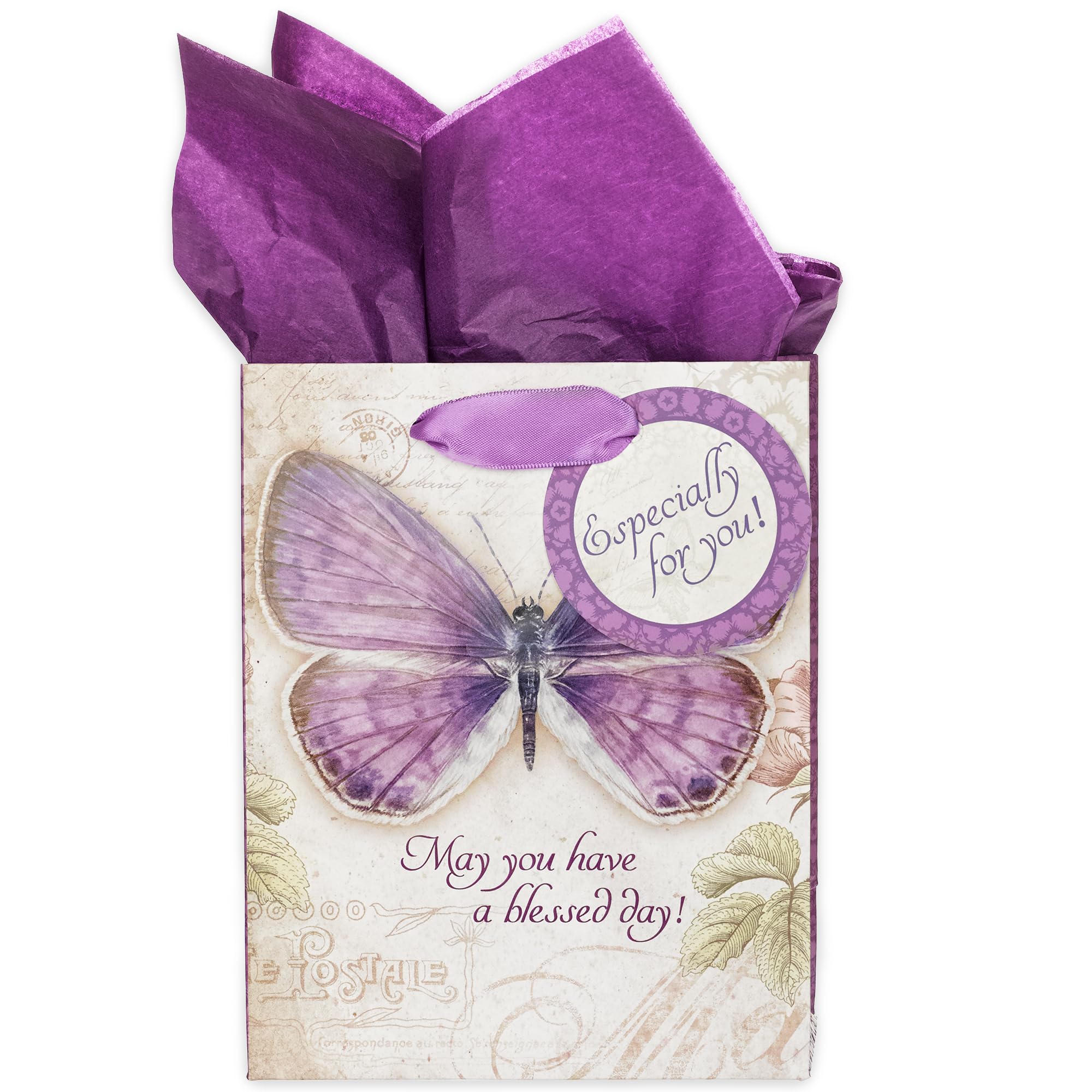 Christian Art Gift Set - Purple Butterfly Blessed Day Bible Verse (Numbers 6:24) for Gifting