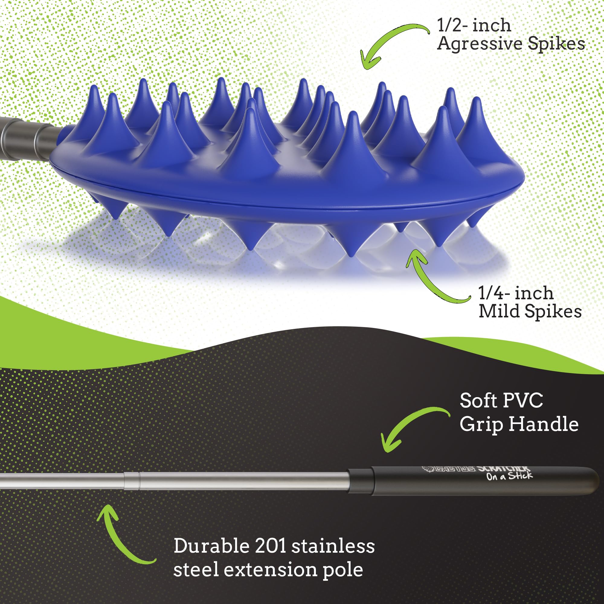 Extendable Back Scratcher for Adults - Dual-Sided Cactus Design Itch Relief Tool (Extends to 24.5 Inches) - Perfect Gift for Men & Women - Use at Home, Office or Travel (Blue)