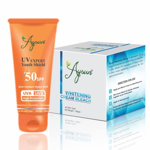 Aysun UV Expert Youth Shield SPF 50 Sunscreen & Whitening Cream Combo Pack (2-Piece Set) - Brightening & Sun Protection for Face & Body, Perfect for Daily Skincare & Outdoor Activities
