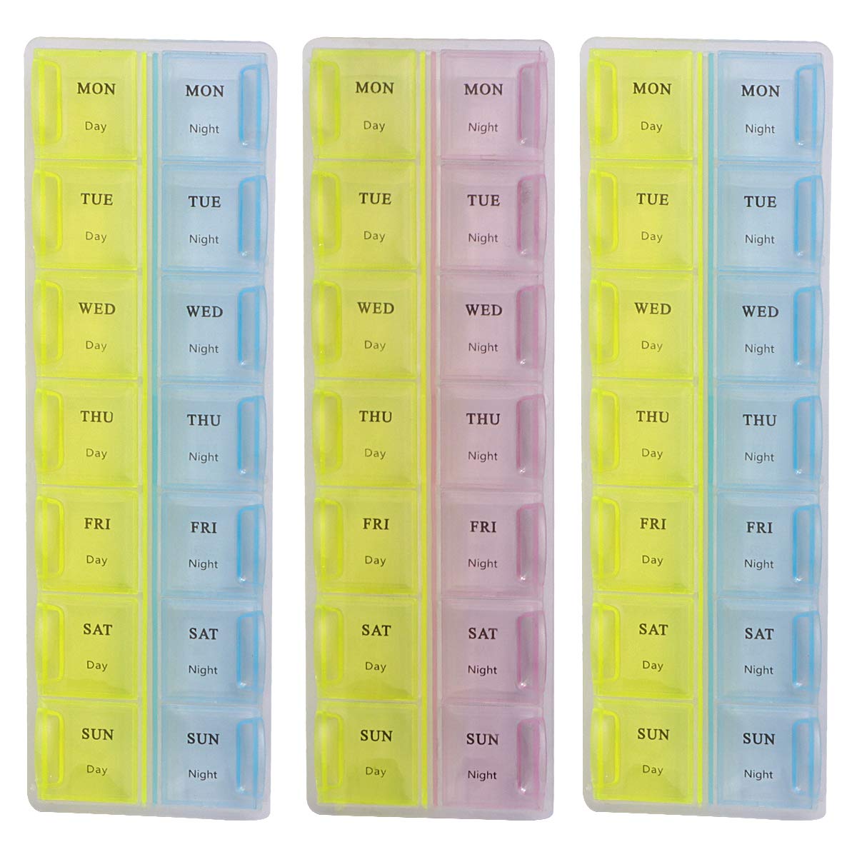 ARTIBETTER 3-Pack 14 Grids Double Row Weekly Pill Organizer - Portable 7-Day Medicine Storage Box for Travel, Home & Daily Use
