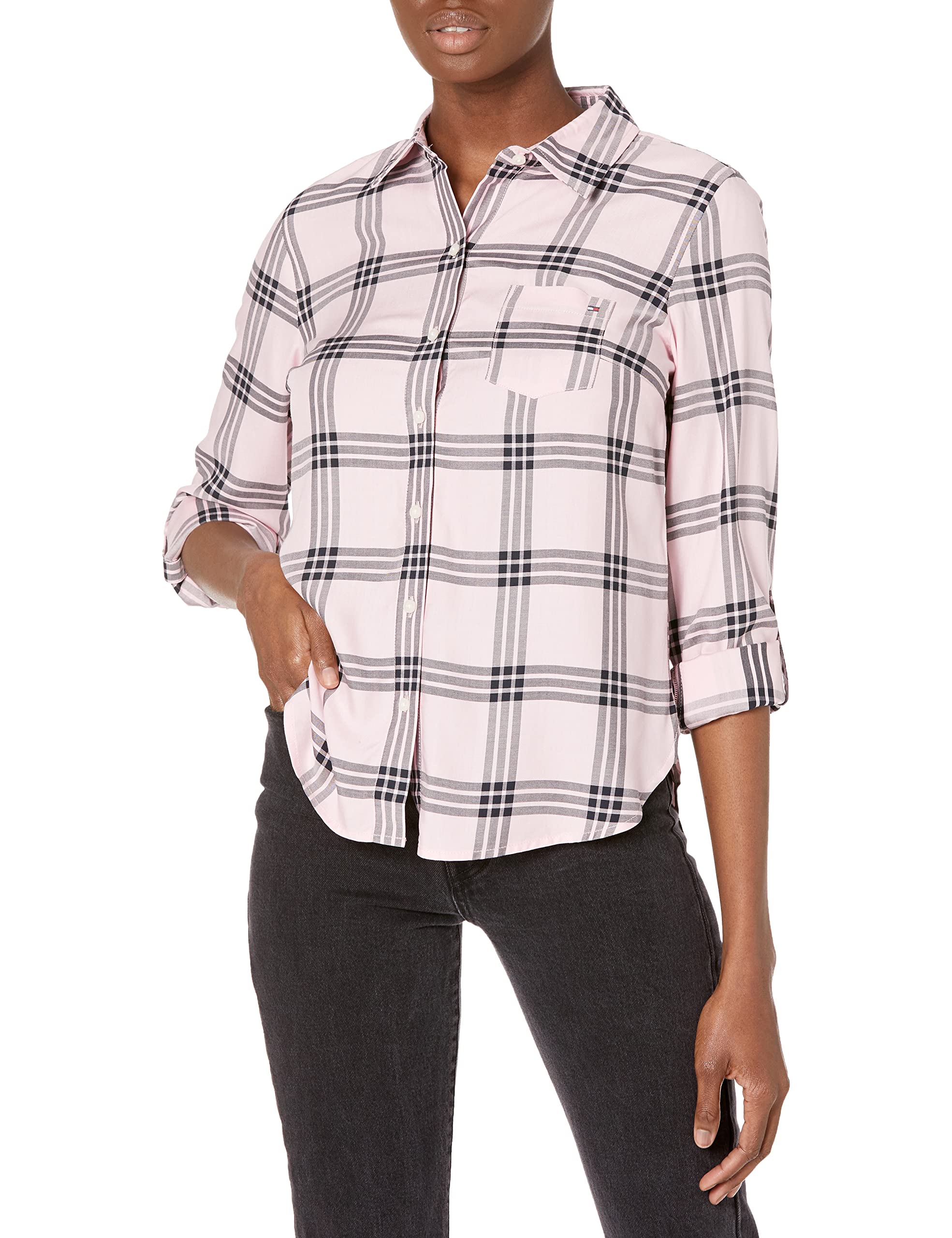 Tommy Hilfiger Women's Classic Long Sleeve Button Down Shirt - Roll Tab Collar, Standard & Plus Size | Office Wear, Casual Outfits & Business Attire