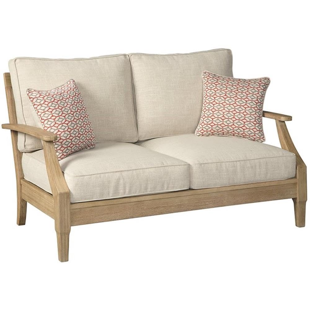Beige Outdoor Wicker Patio Loveseat - Weather-Resistant Rattan 2-Seater Sofa for Garden, Balcony & Poolside Relaxation