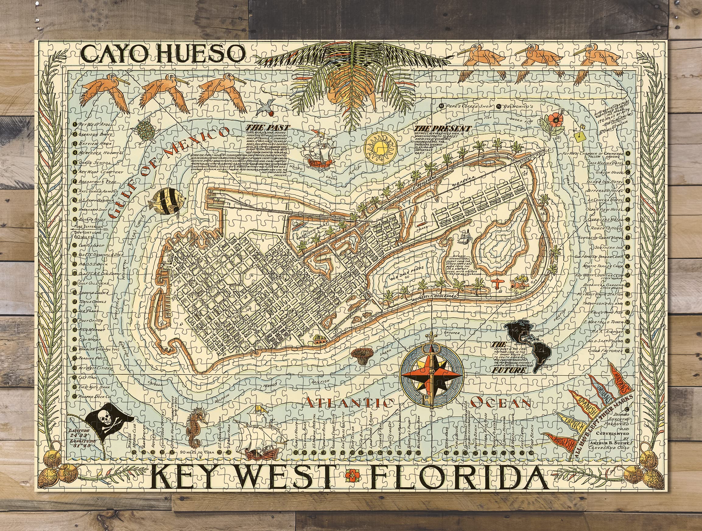 1000 Piece Adult Jigsaw Puzzle - Map of Key West Florida, Scenic Florida Keys Landscape Puzzle for Adults, Challenging Puzzle Game for Home Decor & Relaxation | Perfect Gift for Puzzle Lovers & Travel Enthusiasts