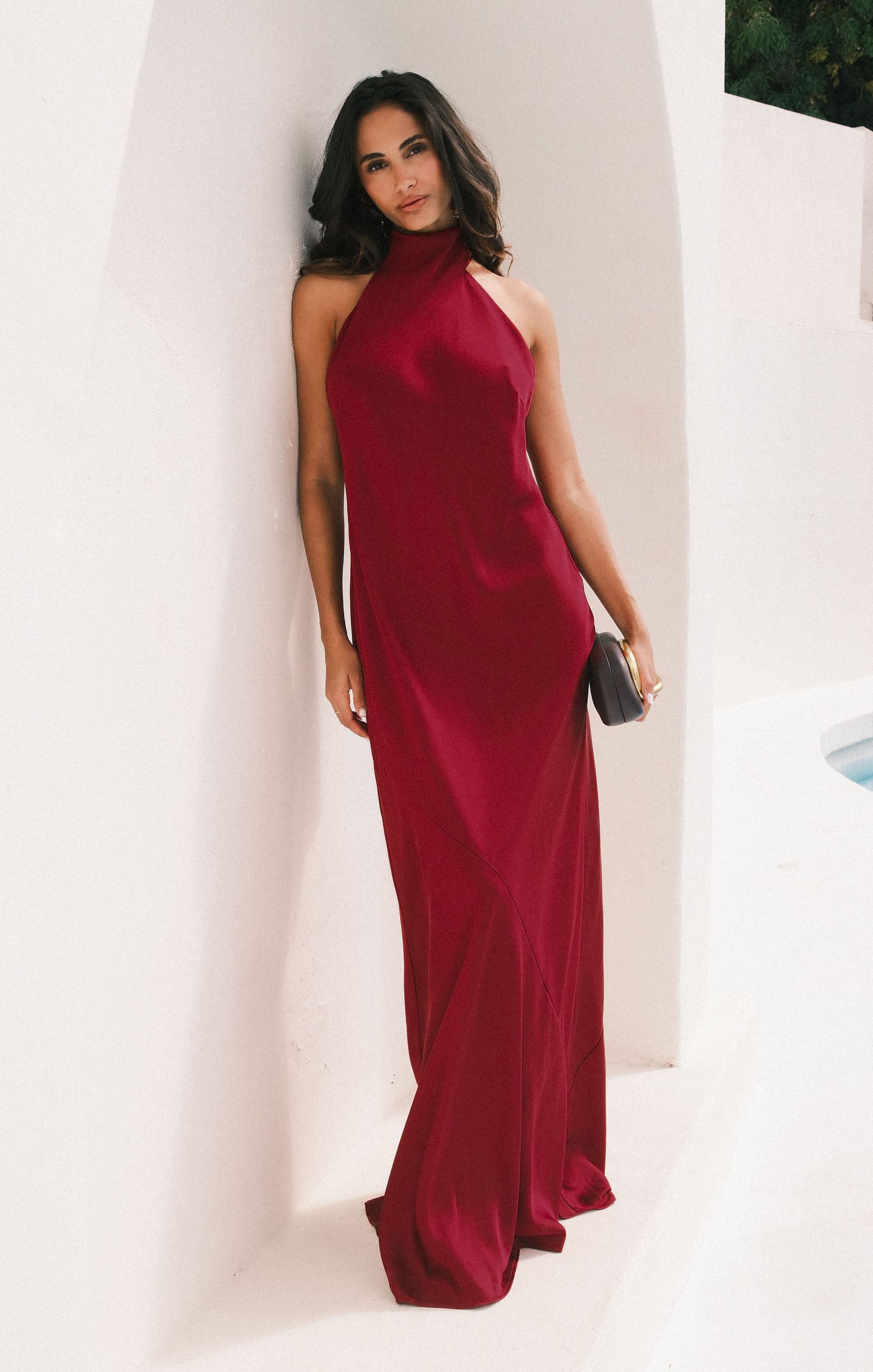 Lisa Maxi Dress - Elegant Cranberry Luxe Satin Long Dress for Women | Perfect for Evening Parties, Weddings & Special Occasions