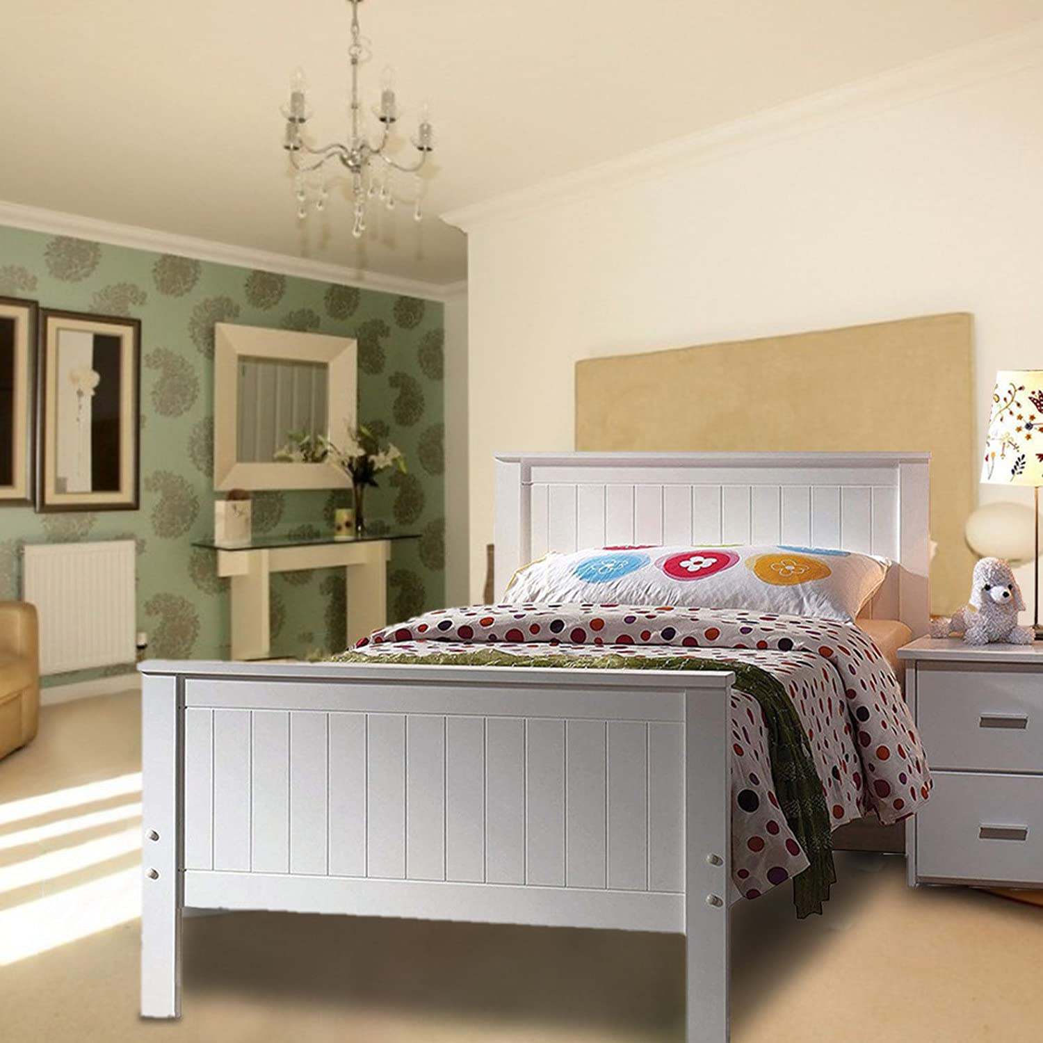 Solid Wood Platform Bed Frame with Headboard & Footboard - No Box Spring Needed, Sturdy Wooden Slat Support for Kids, Teens & Adults | Perfect for Modern Bedrooms, Guest Rooms & Dormitories