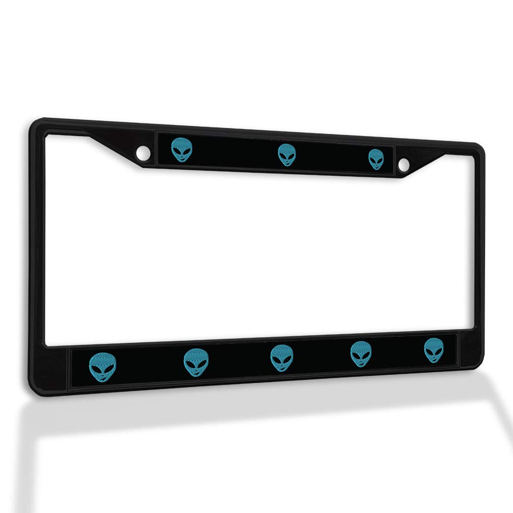 Happy Alien Face Metal License Plate Frame - Weatherproof Car Accessories with Solid Insert (Light Blue, Black, 2 Holes) | Durable & Stylish for Cars, Trucks & SUVs