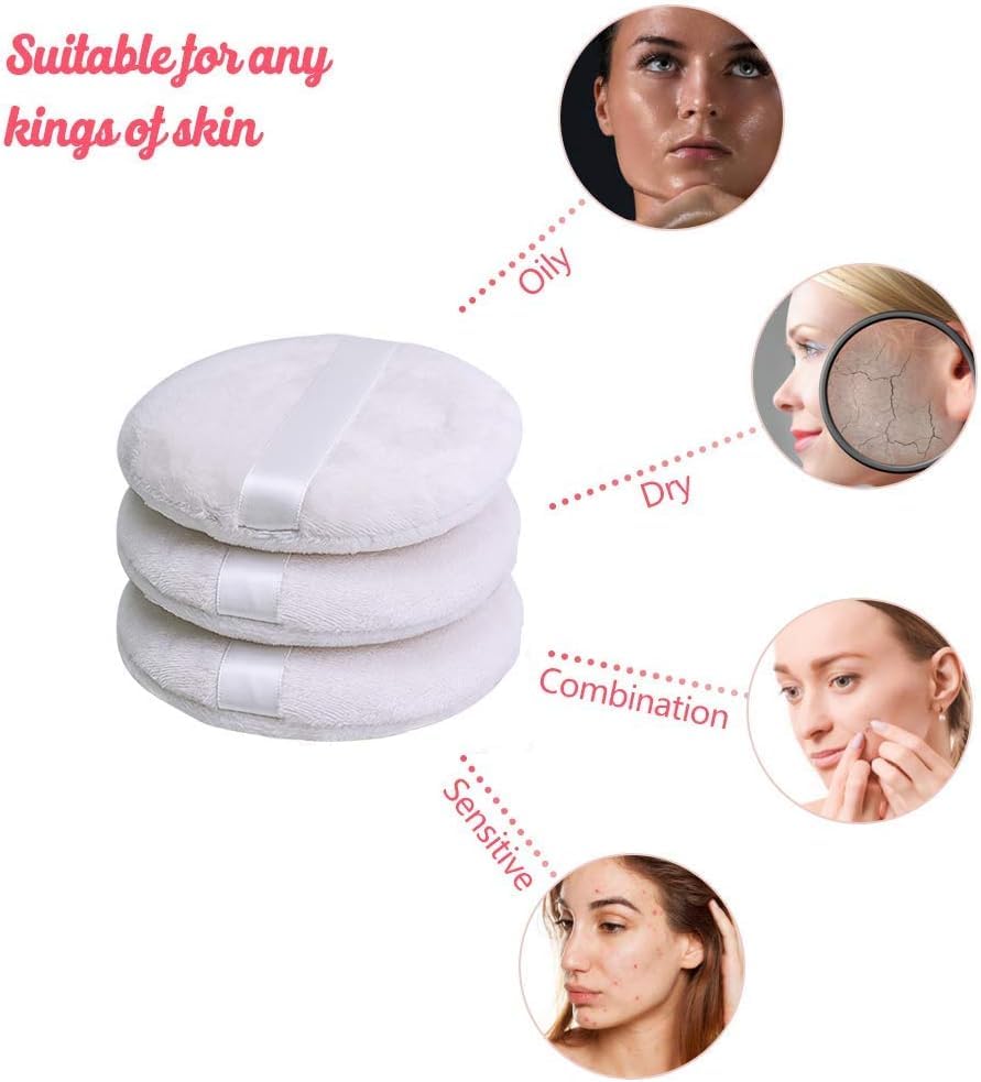 4” Large Ultra Soft Washable Round Powder Puff for Face & Body - Perfect for Loose Powder, Foundation & Setting Makeup - Pack of 3 | Ideal for Daily Makeup Application & Touch-Ups