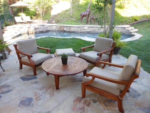 Premium 5-Piece Teak Outdoor Furniture Set - 4 Lounge Chairs & Round Coffee Table - Patio, Garden, Poolside Luxury Seating - Giva Collection #WHSSGV4